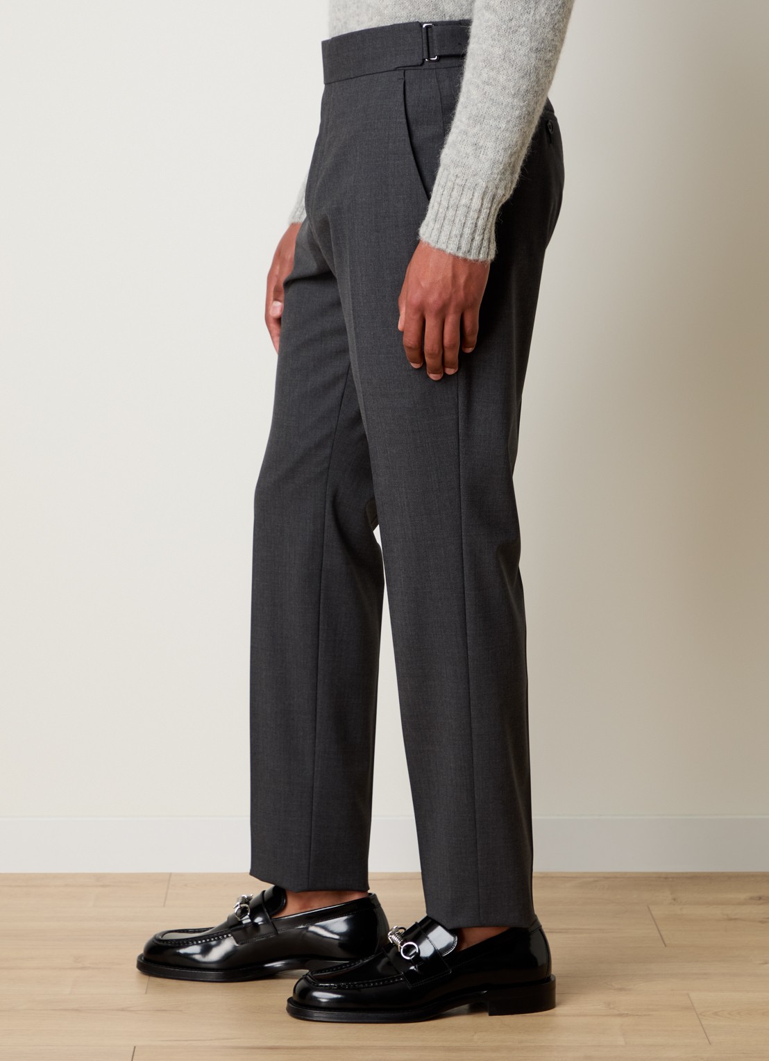 Tom Ford Atticus slim fit pantalon van wol - detail 2 donkergrijs