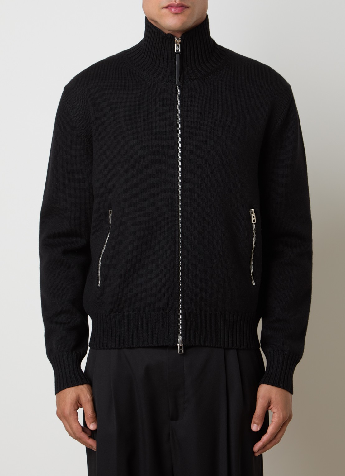 TOM FORD Fijngebreid vest van scheerwol met ritszakken - detail zwart
