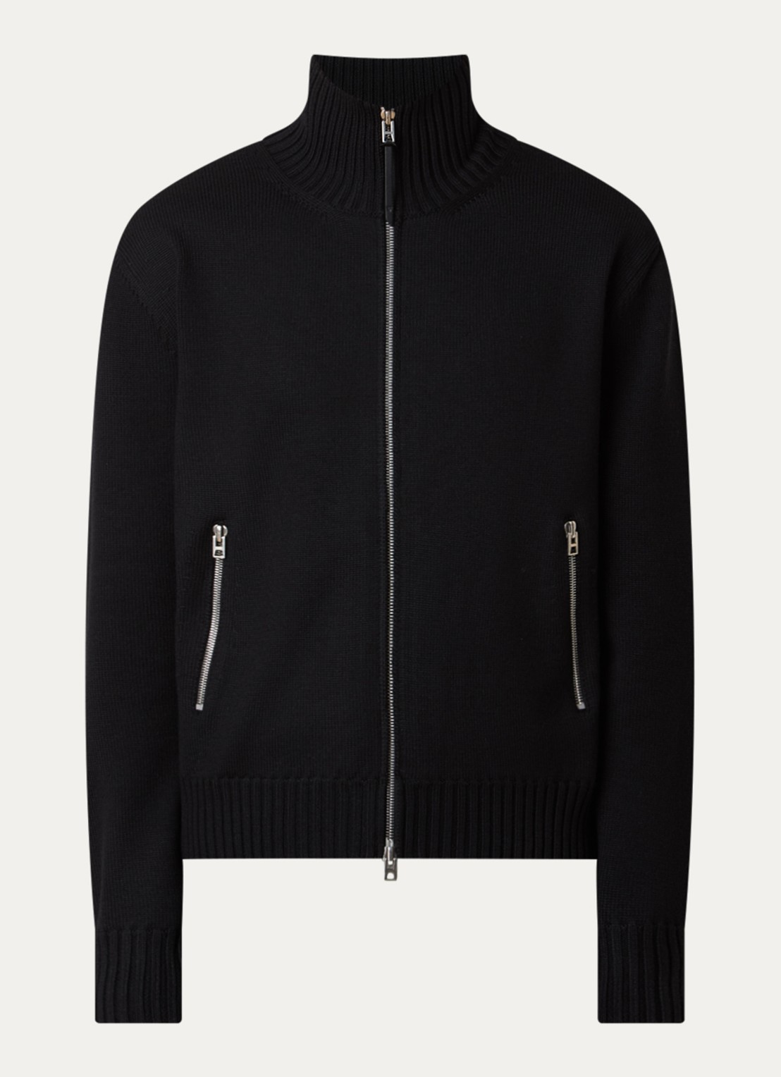 TOM FORD Fijngebreid vest van scheerwol met ritszakken - voorkant 3 zwart
