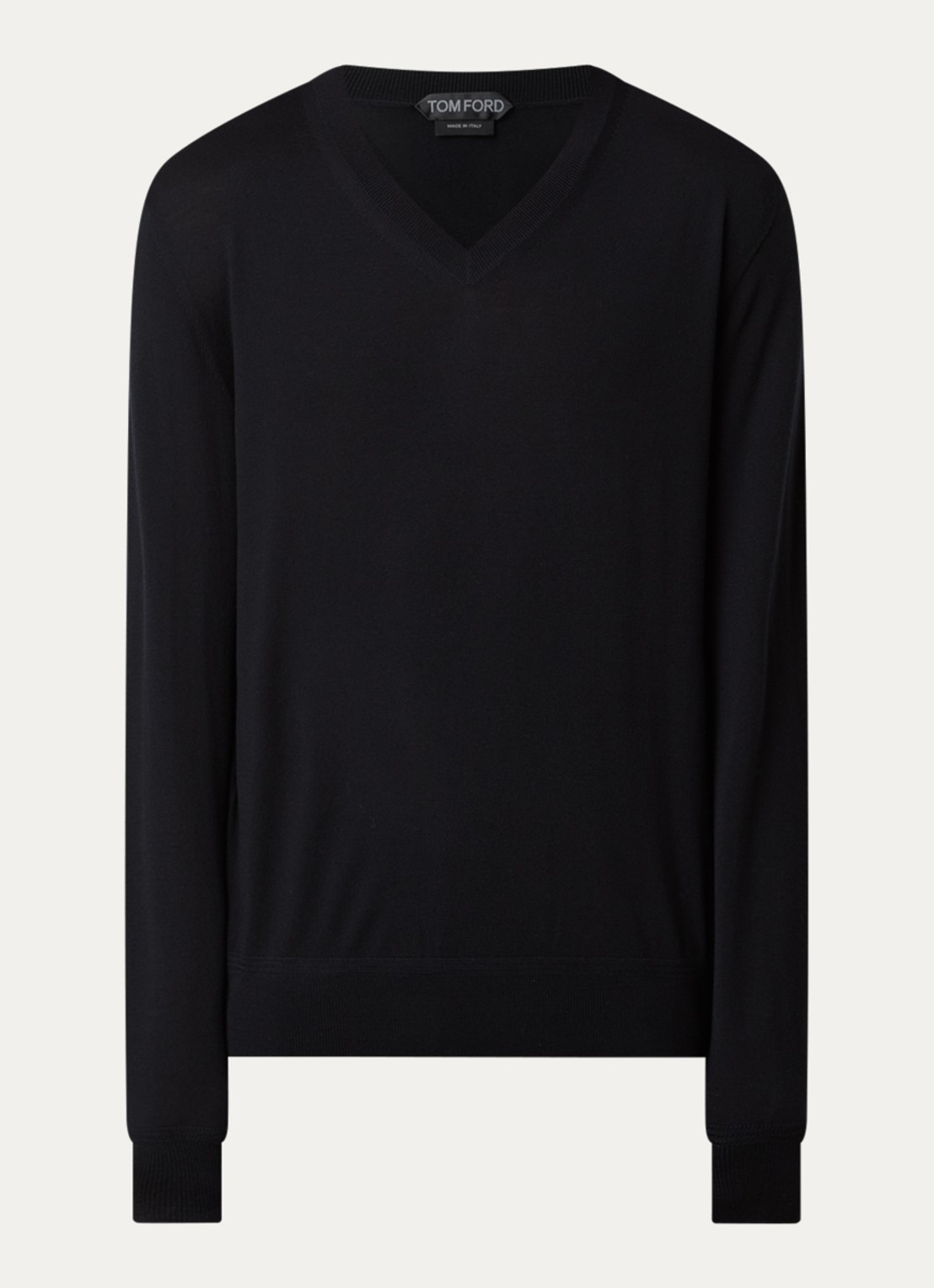 TOM FORD Fijngebreide pullover van wol met V-hals  - voorkant zwart