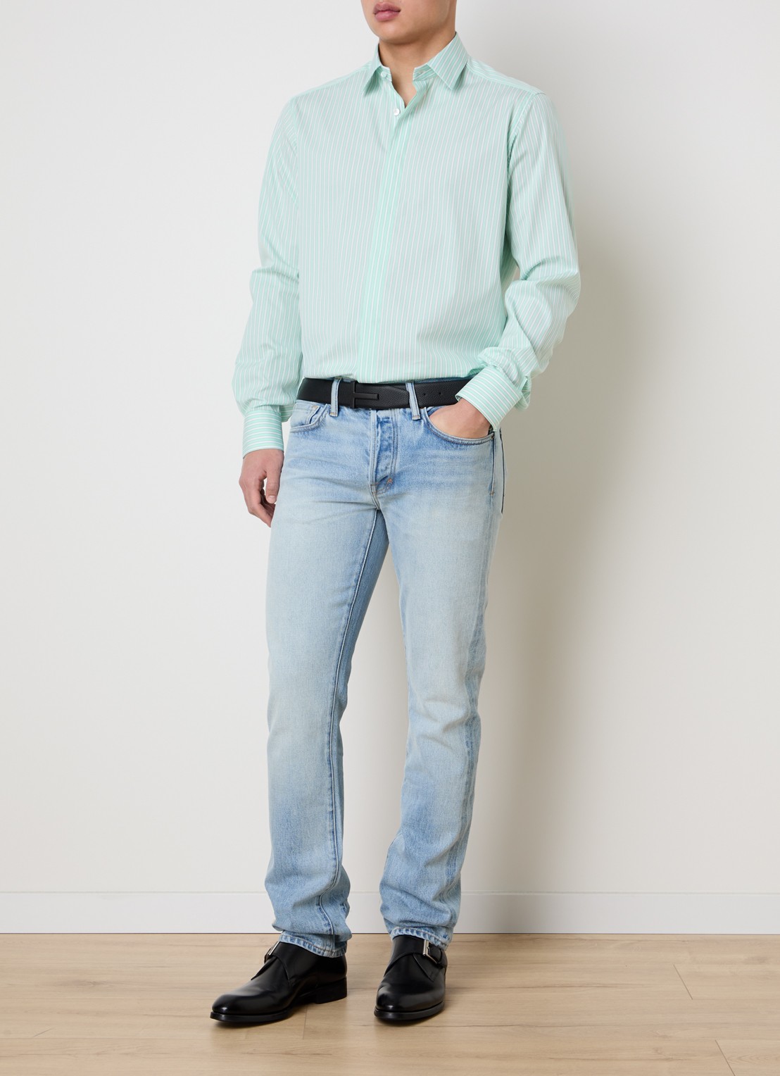Tom Ford Regular fit overhemd met streepprint - voorkant 3 lichtgroen