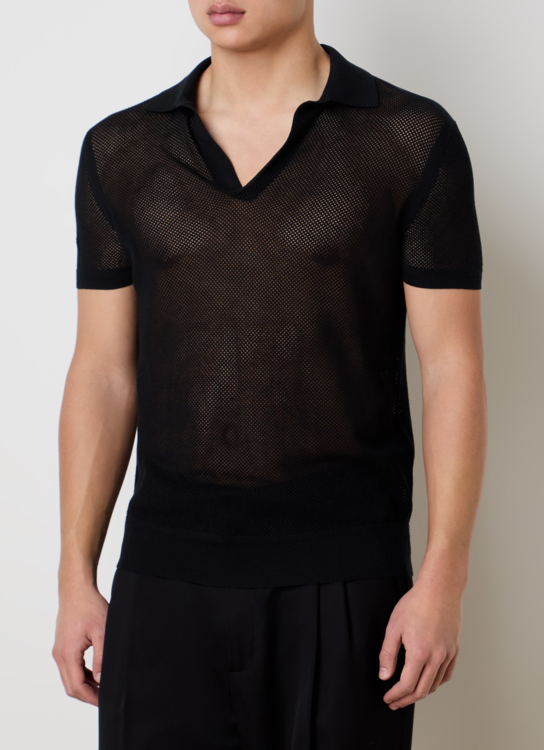 Tom Ford Semi-transparante polo in zijdeblend met mesh details - detail 3 zwart