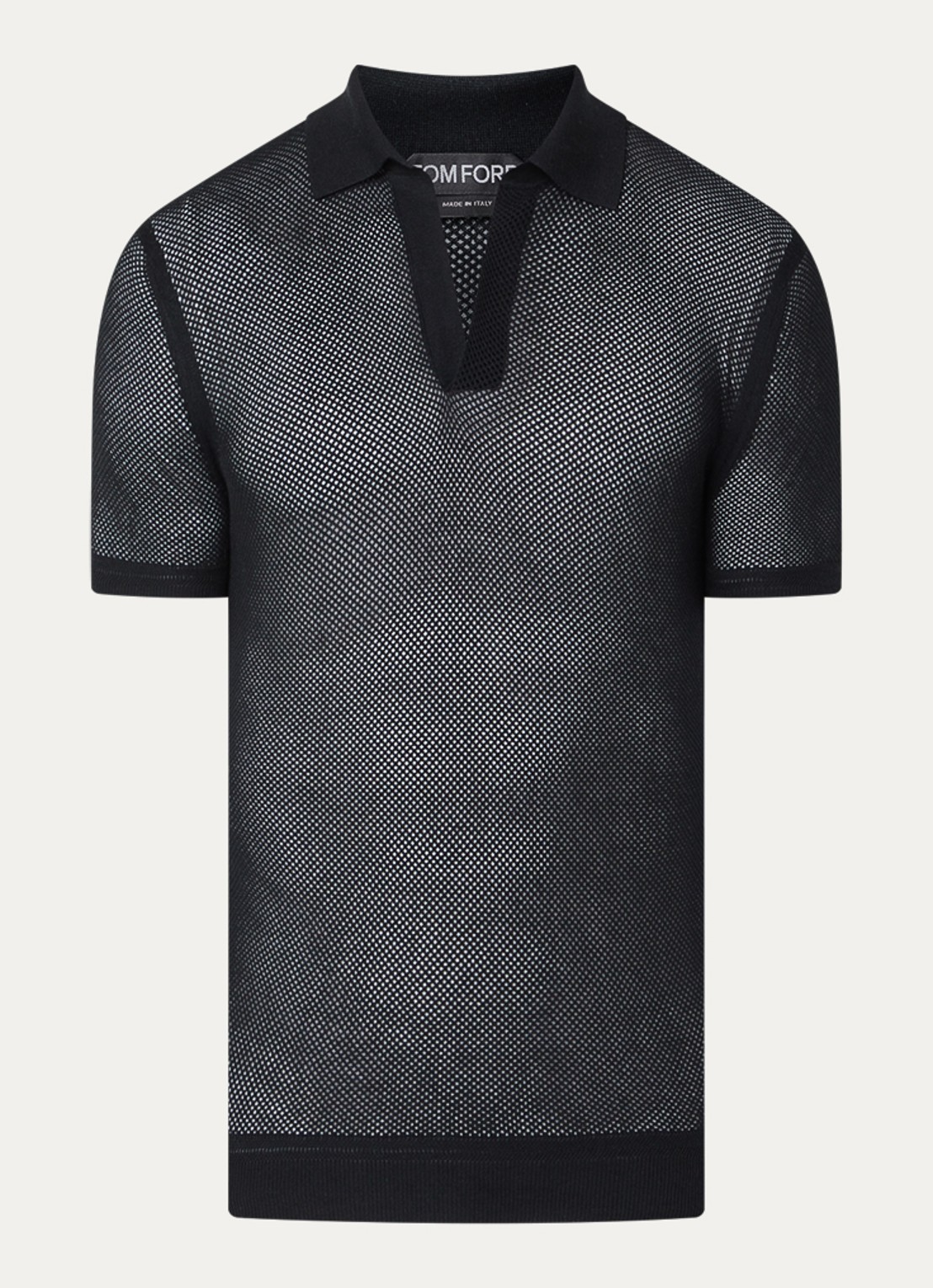 Tom Ford Semi-transparante polo in zijdeblend met mesh details - voorkant zwart
