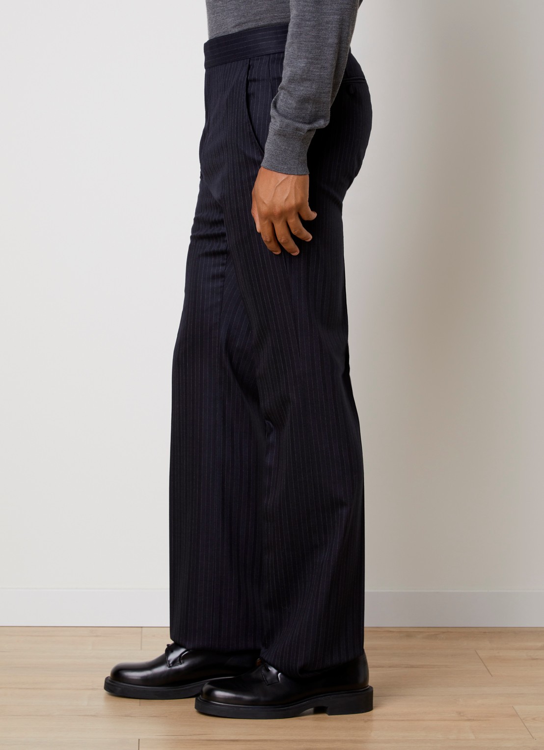 TOM FORD Straight fit pantalon van wol met streepprint en steekzakken - detail 5 donkerblauw