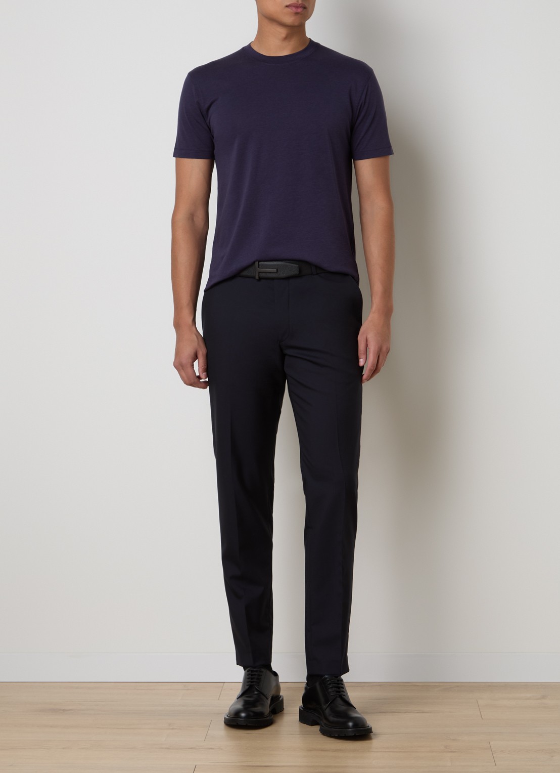 TOM FORD T-shirt met logoborduring - voorkant 6 donkerblauw