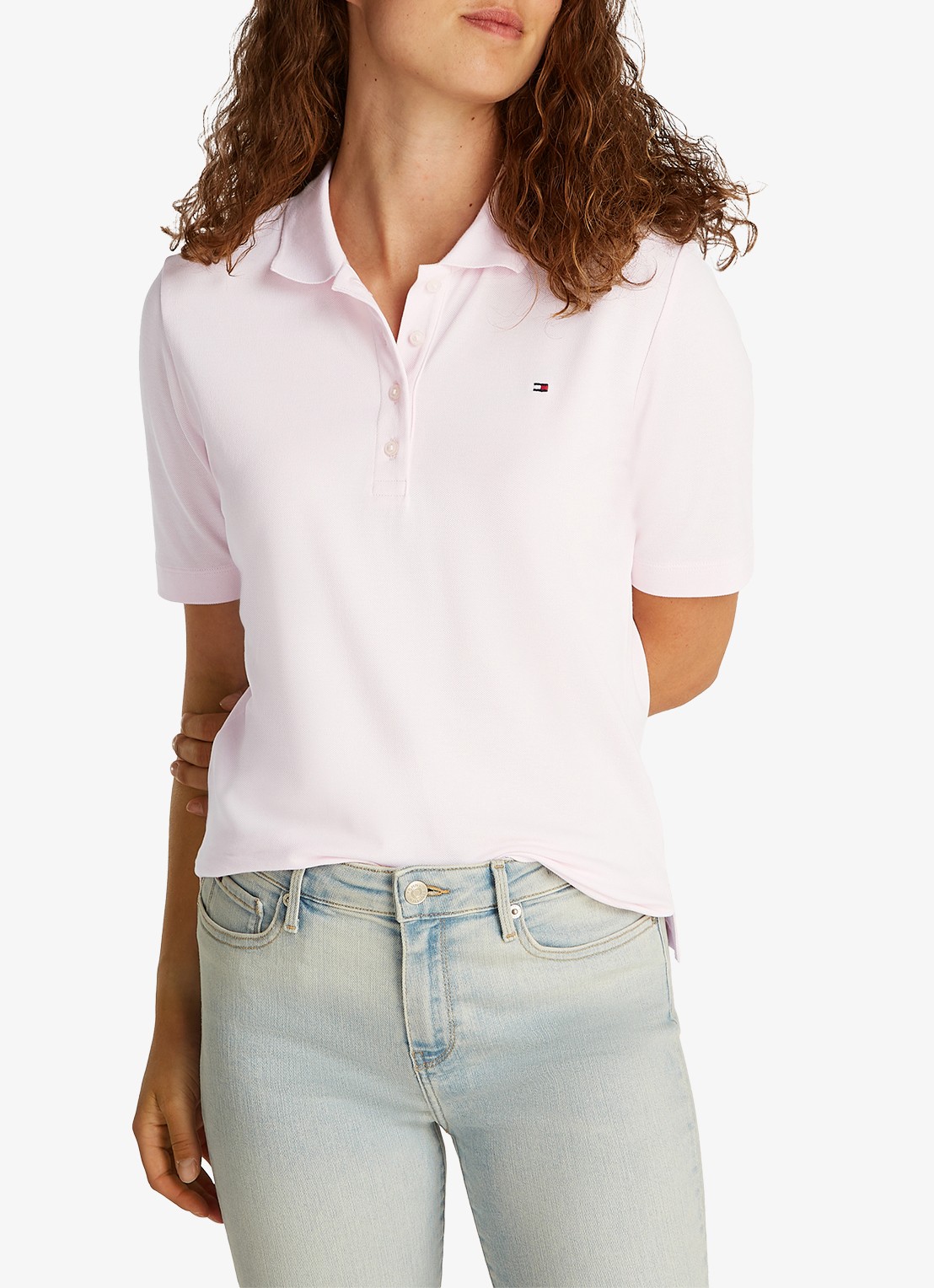 Tommy Hilfiger 1985 regular fit polo van  katoen met logo - detail 3 lichtroze