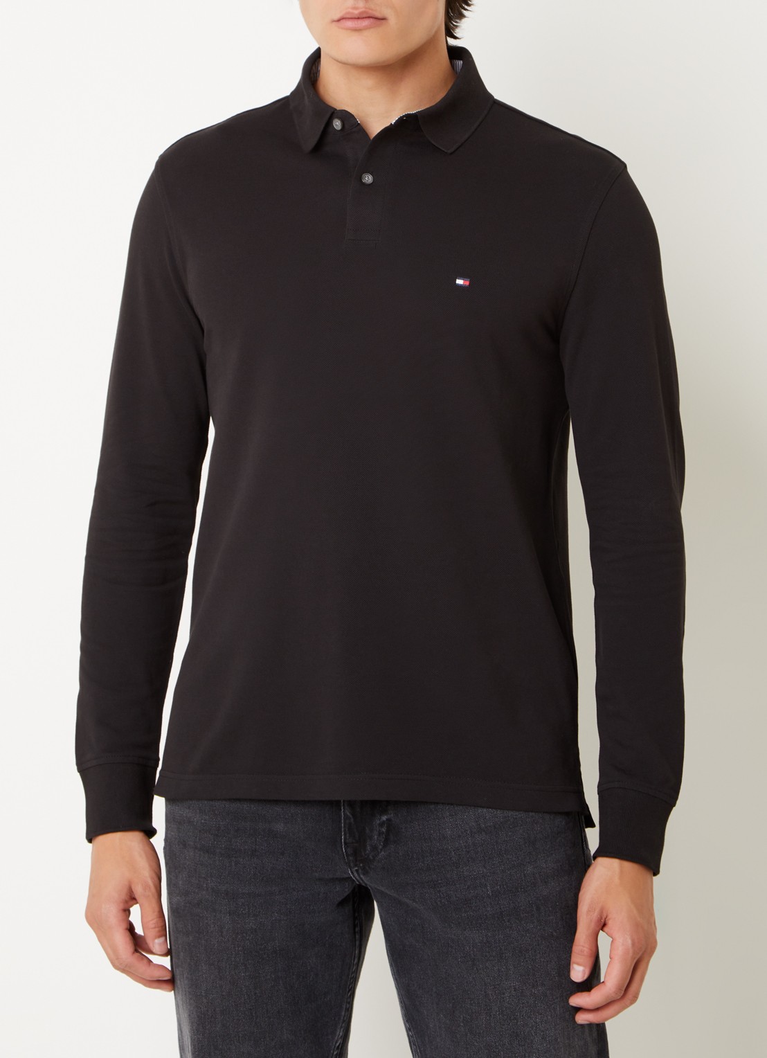 Tommy Hilfiger 1985 regular fit polo van piqué katoen  - detail zwart