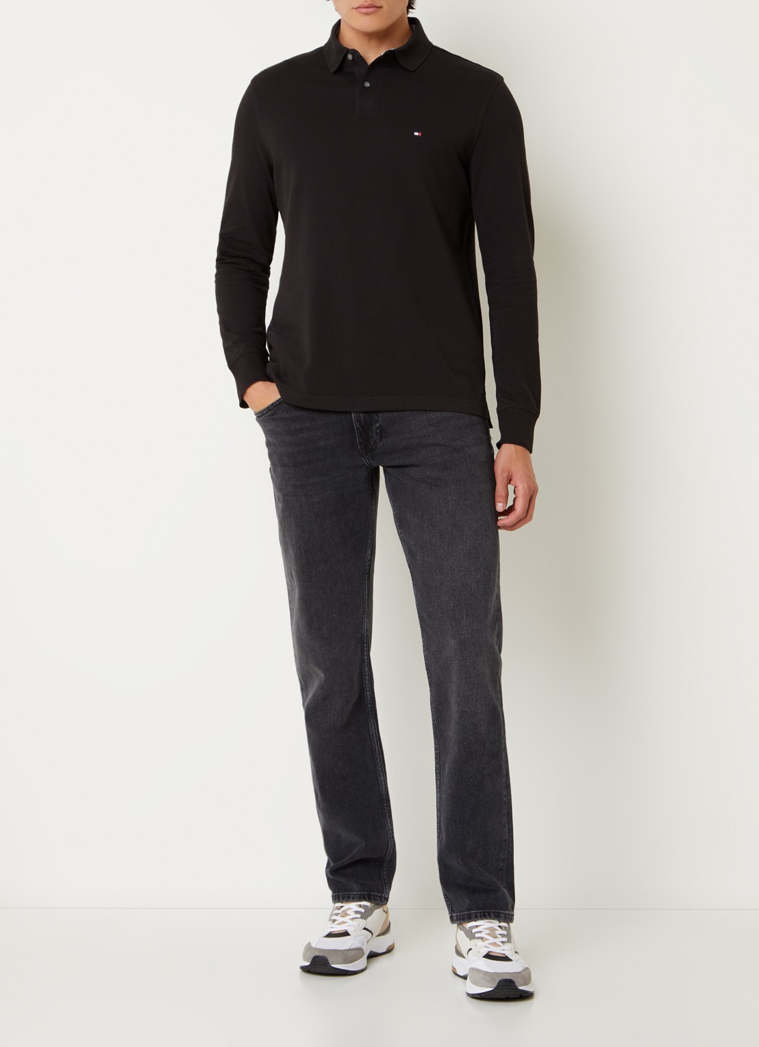 Tommy Hilfiger 1985 regular fit polo van piqué katoen  - voorkant 3 zwart