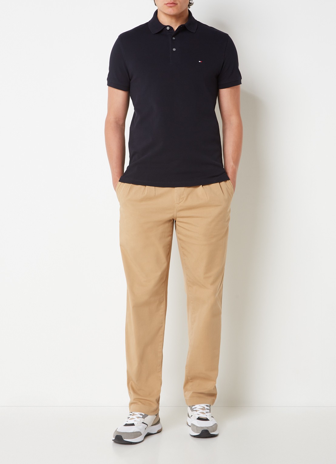 Tommy Hilfiger 1985 slim fit polo met logoborduring - voorkant 2 desert sky / blauw
