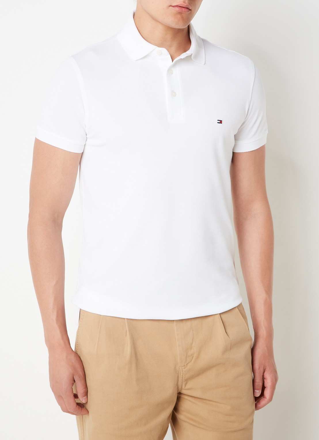 Tommy Hilfiger 1985 slim fit polo met logoborduring - detail white  / wit
