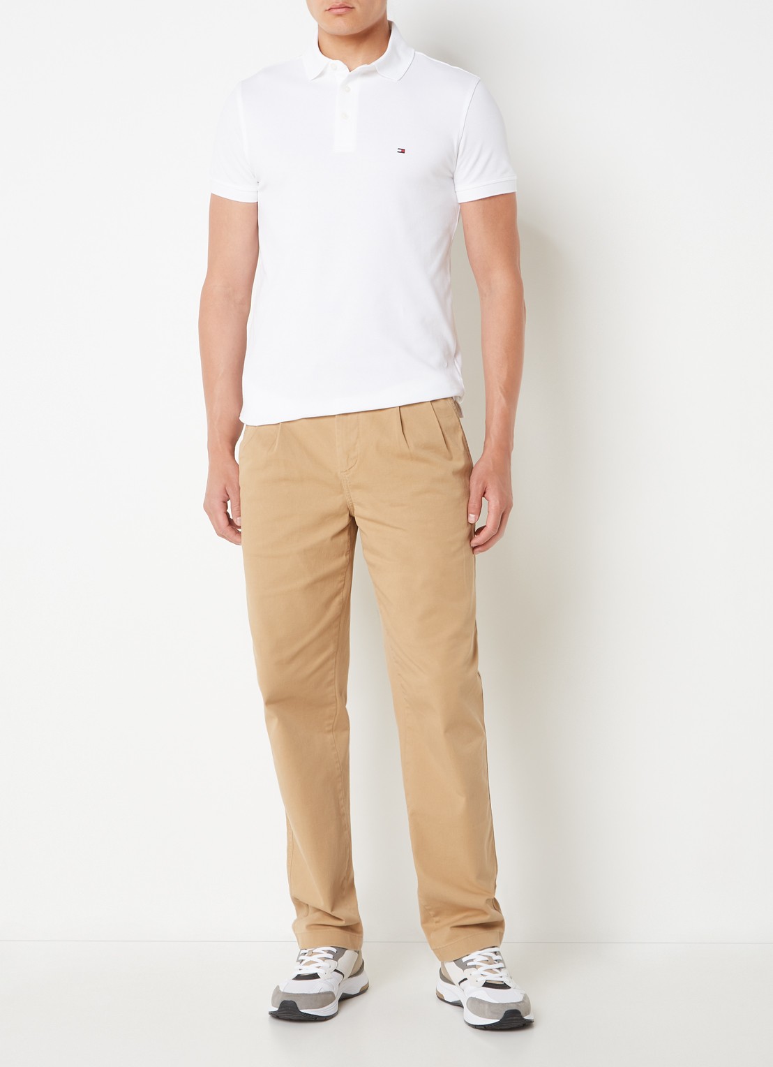Tommy Hilfiger 1985 slim fit polo met logoborduring - voorkant 3 white  / wit