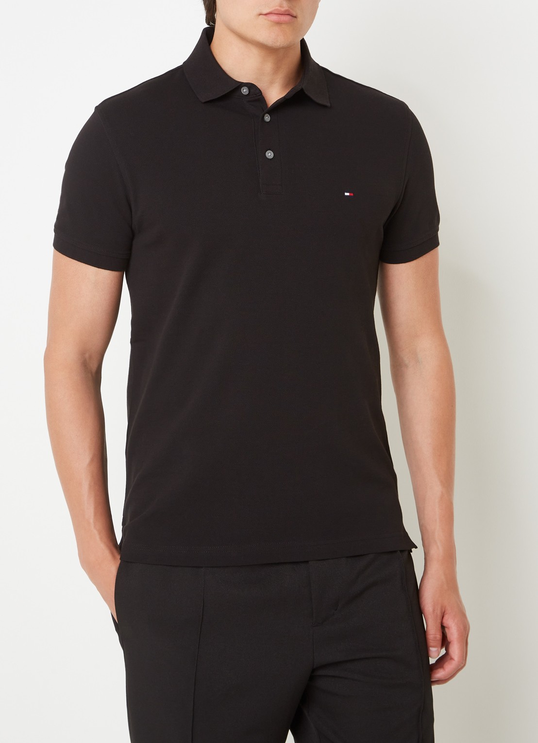 Tommy Hilfiger 1985 slim fit polo met logoborduring - detail black  / zwart