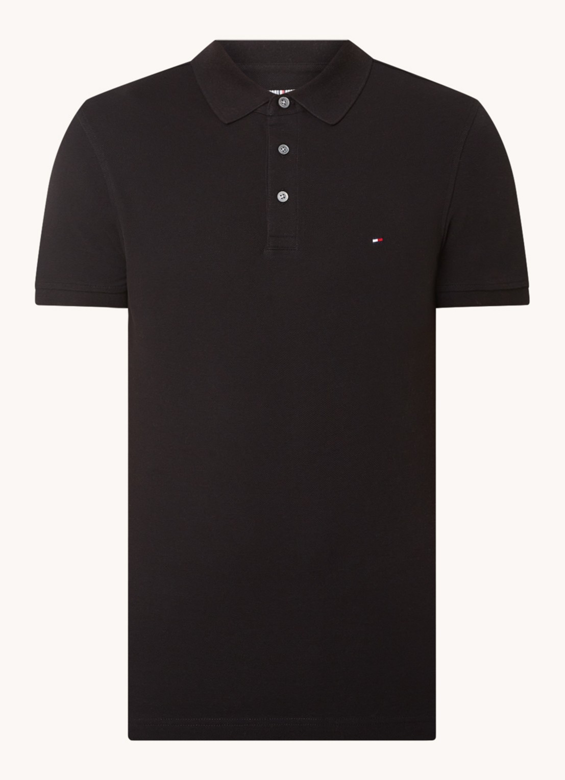 Tommy Hilfiger 1985 slim fit polo met logoborduring - voorkant 2 black  / zwart
