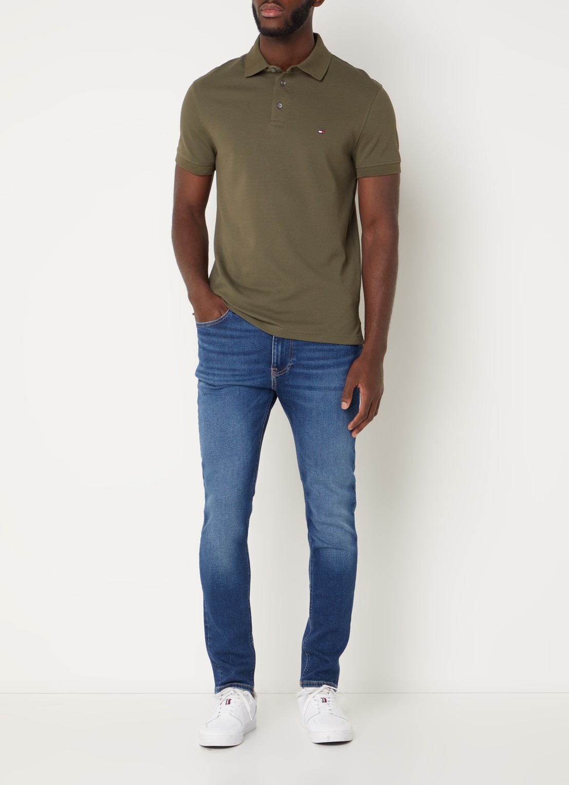 Tommy Hilfiger 1985 slim fit polo met logoborduring - voorkant 2 army green / groen