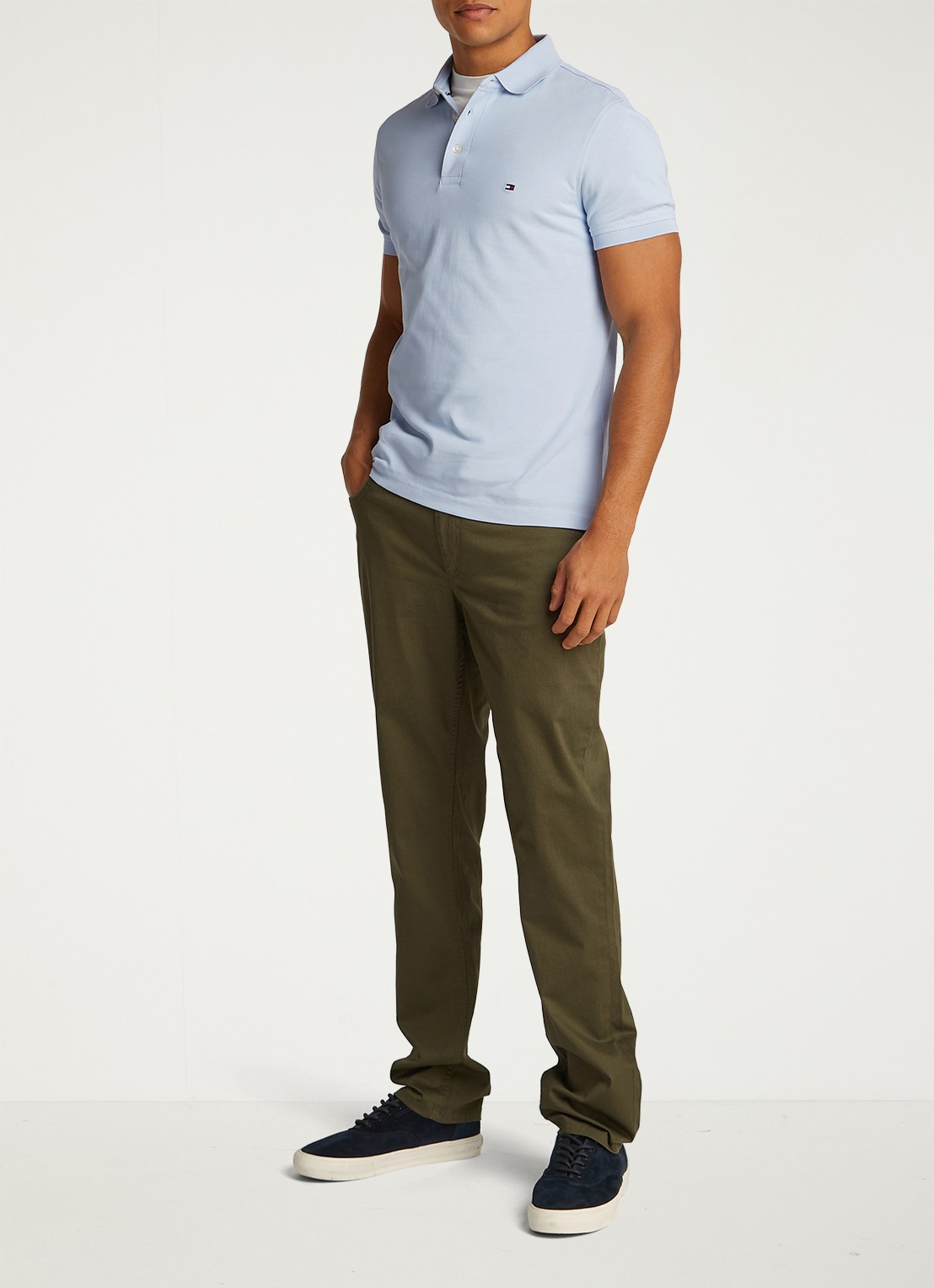 Tommy Hilfiger 1985 slim fit polo met logoborduring - voorkant 9 breezy blue / blauw