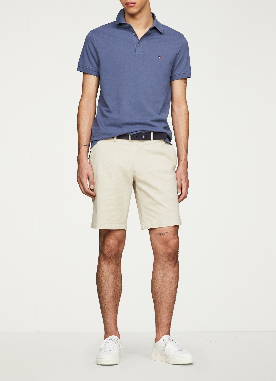 Tommy Hilfiger 1985 slim fit polo met logoborduring - voorkant 6 faded indigo / blauw
