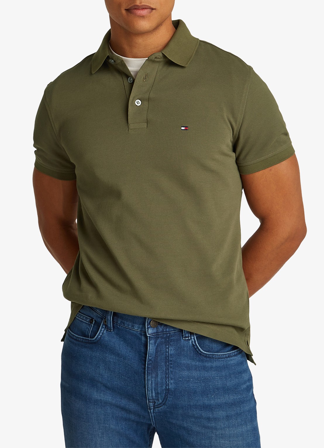 Tommy Hilfiger 1985 slim fit polo met logoborduring - detail 5 army green / groen