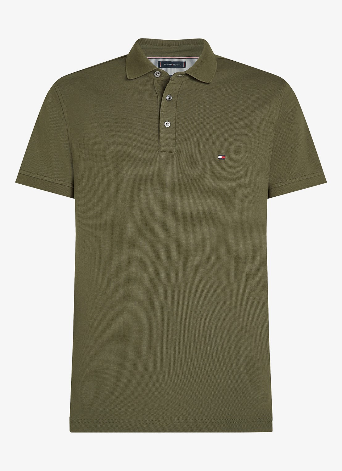 Tommy Hilfiger 1985 slim fit polo met logoborduring - voorkant 3 army green / groen
