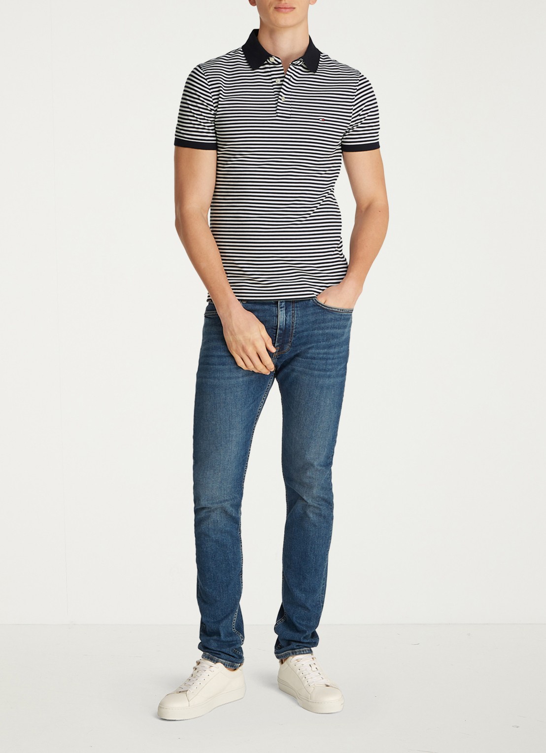 Tommy Hilfiger 1985 slim fit polo met logoborduring - detail 2 desert sky/white / blauw