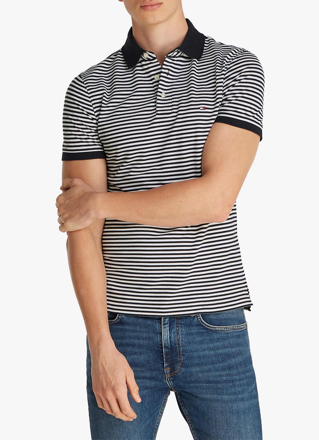 Tommy Hilfiger 1985 slim fit polo met logoborduring - voorkant 5 desert sky/white / blauw
