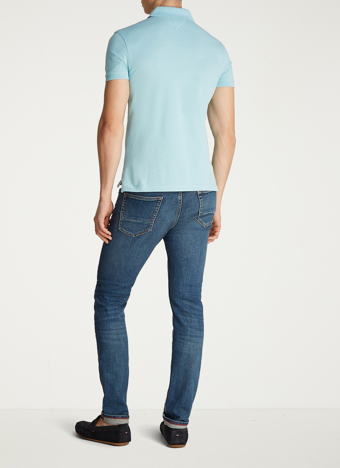 Tommy Hilfiger 1985 slim fit polo met logoborduring - achterkant tradewinds aqua / blauw