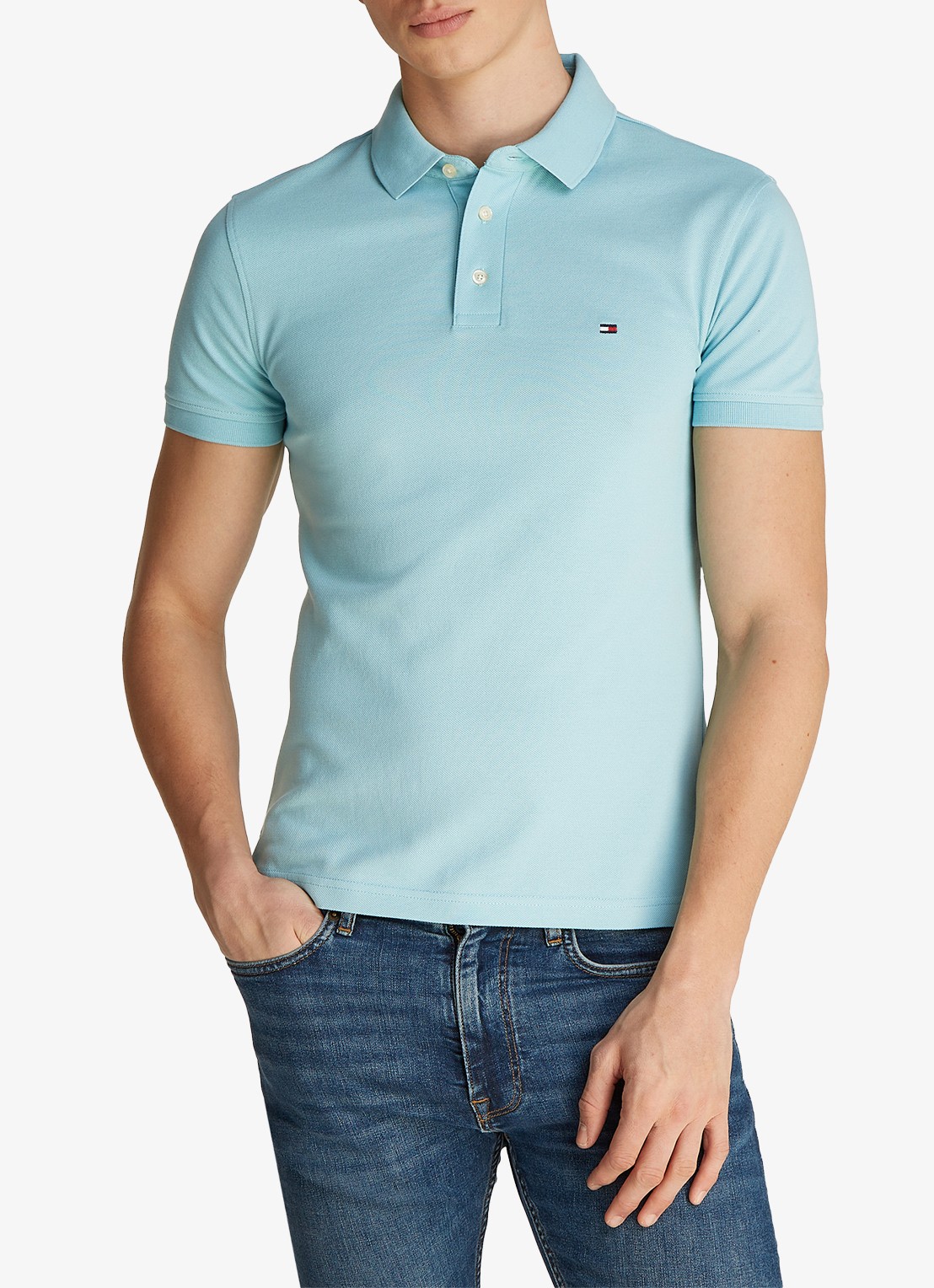Tommy Hilfiger 1985 slim fit polo met logoborduring - detail 2 tradewinds aqua / blauw