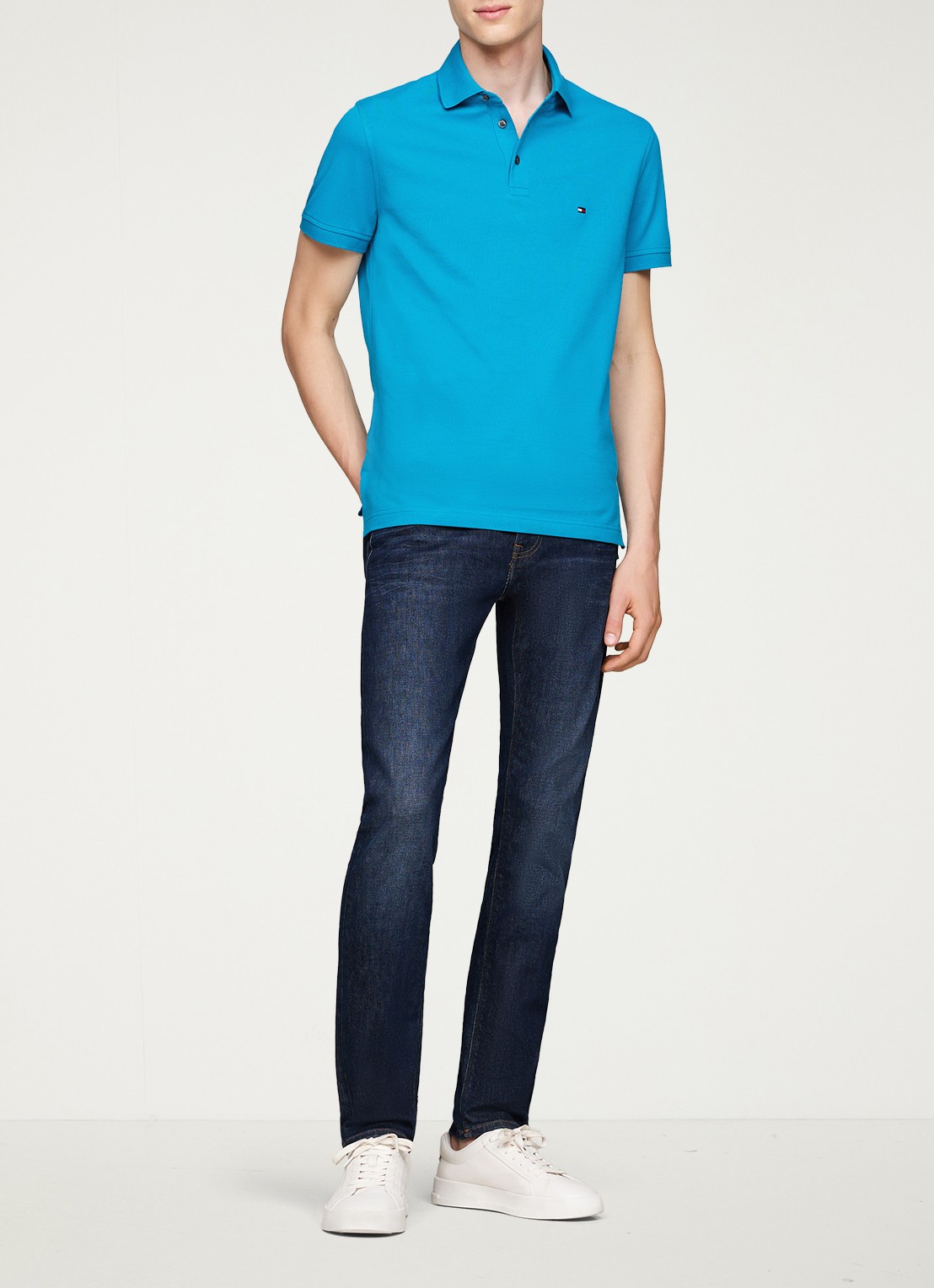 Tommy Hilfiger 1985 slim fit polo met logoborduring - voorkant 4 surf blue / blauw