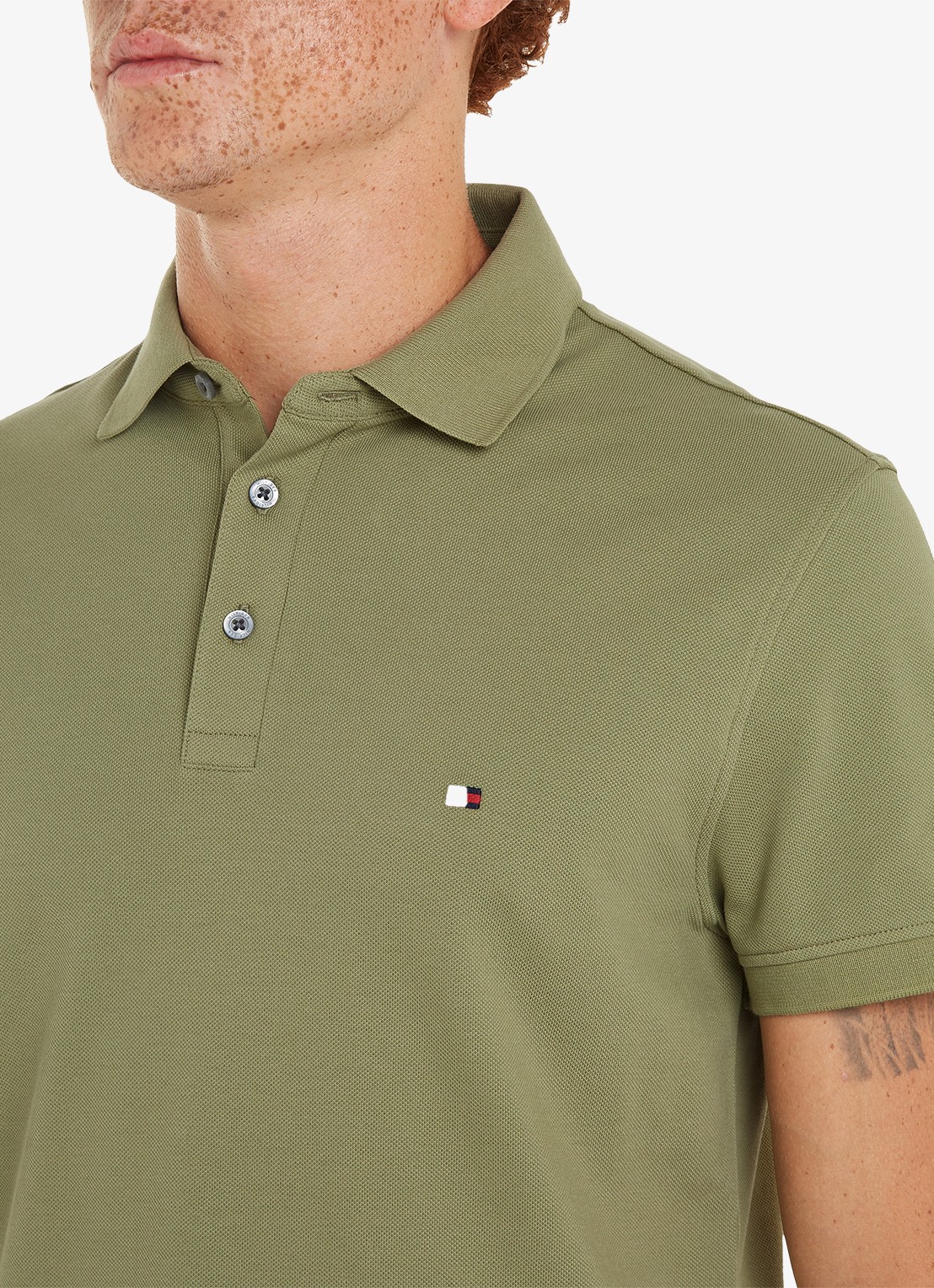 Tommy Hilfiger 1985 slim fit polo met logoborduring - detail 3 faded olive / groen
