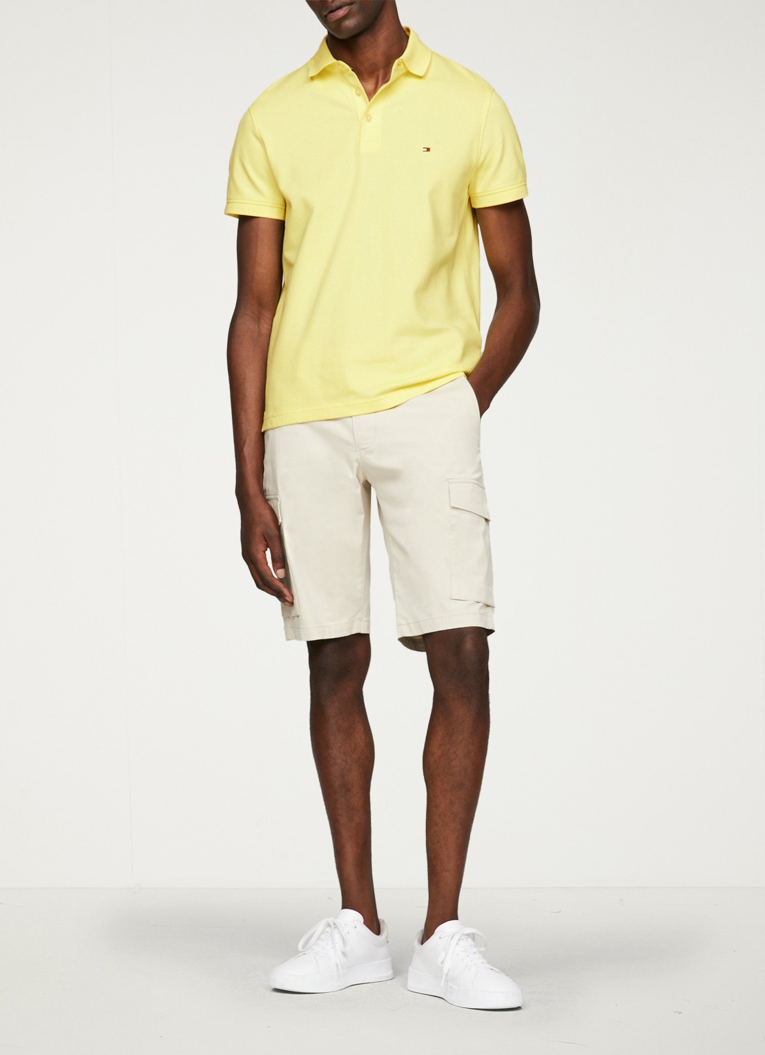 Tommy Hilfiger 1985 slim fit polo met logoborduring - voorkant 2 yellow tulip / geel
