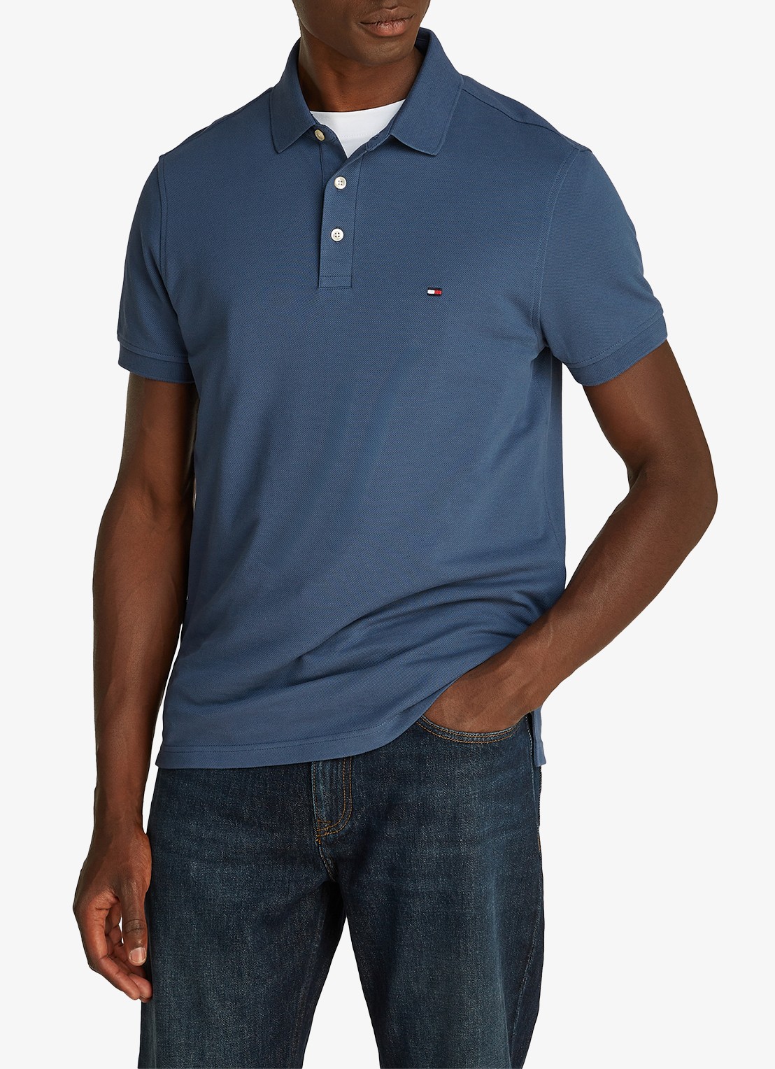 Tommy Hilfiger 1985 slim fit polo met logoborduring - detail 6 aegean sea / blauw