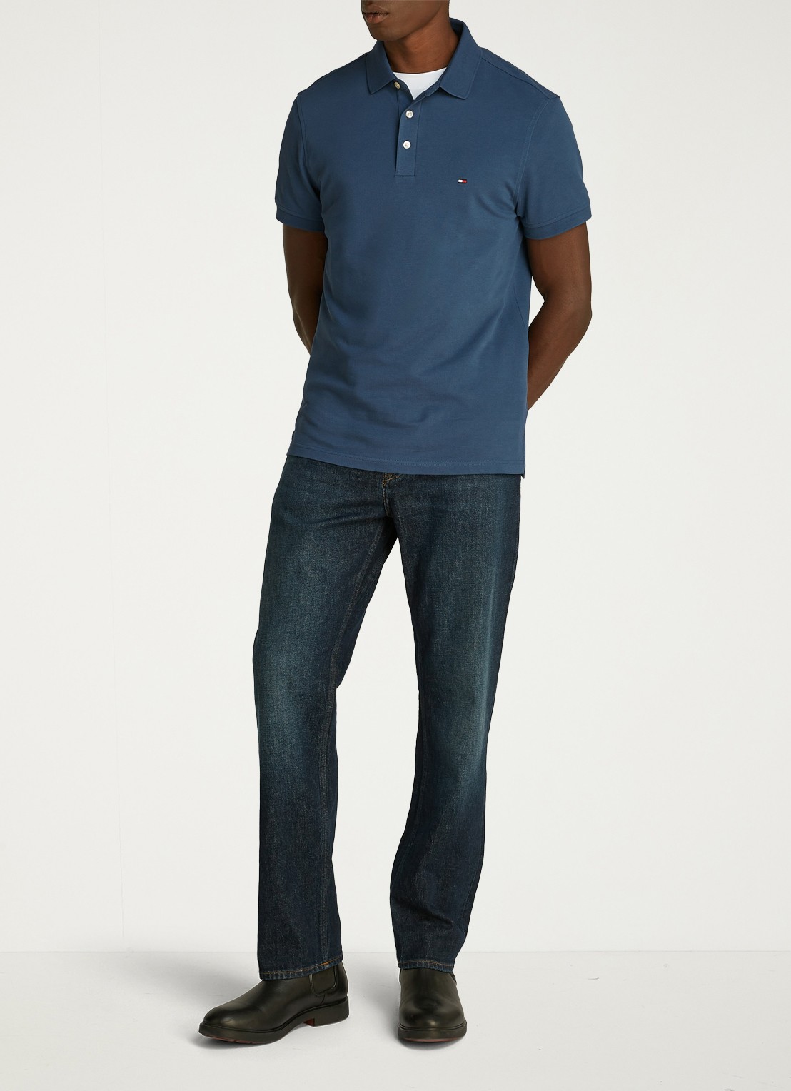 Tommy Hilfiger 1985 slim fit polo met logoborduring - voorkant 2 aegean sea / blauw