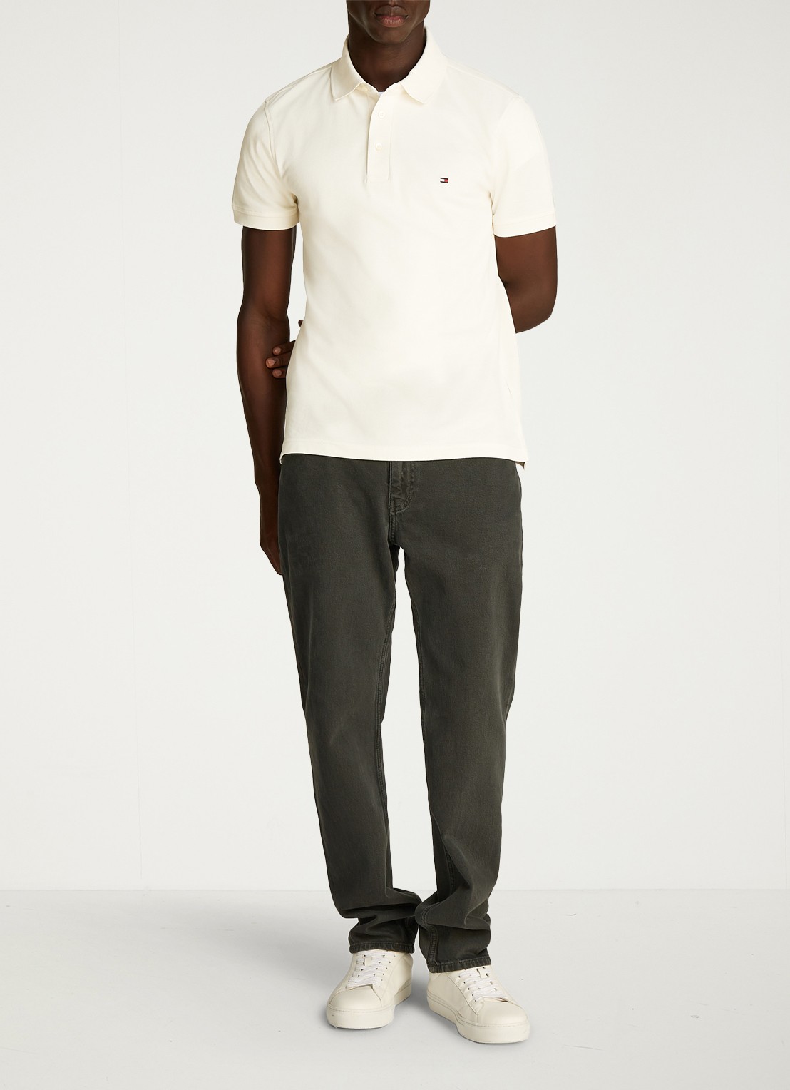 Tommy Hilfiger 1985 slim fit polo met logoborduring - voorkant 3 ivory petal / geel