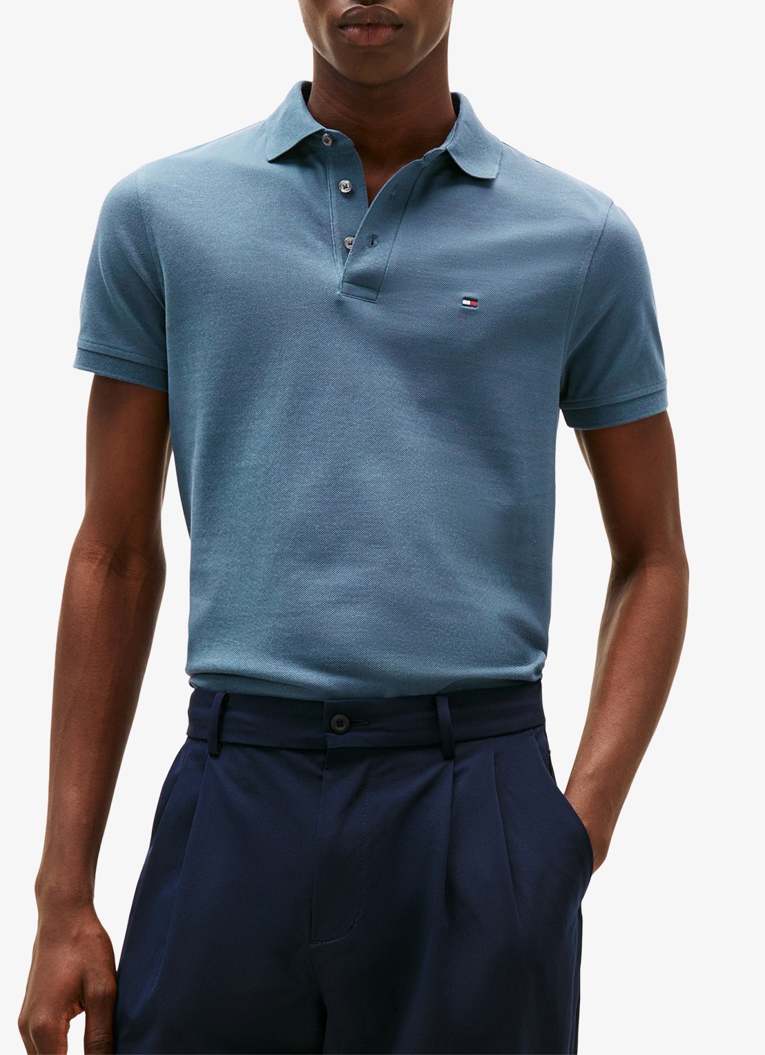 Tommy Hilfiger 1985 slim fit polo met logoborduring - detail 8 aegean sea / blauw
