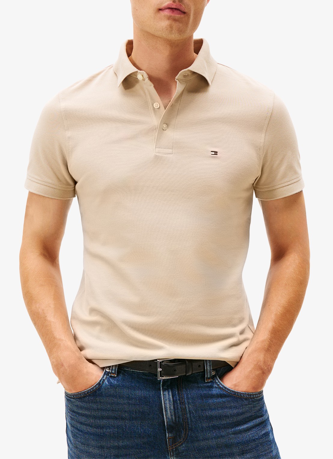 Tommy Hilfiger 1985 slim fit polo met logoborduring - detail sandalwood-rbt / beige