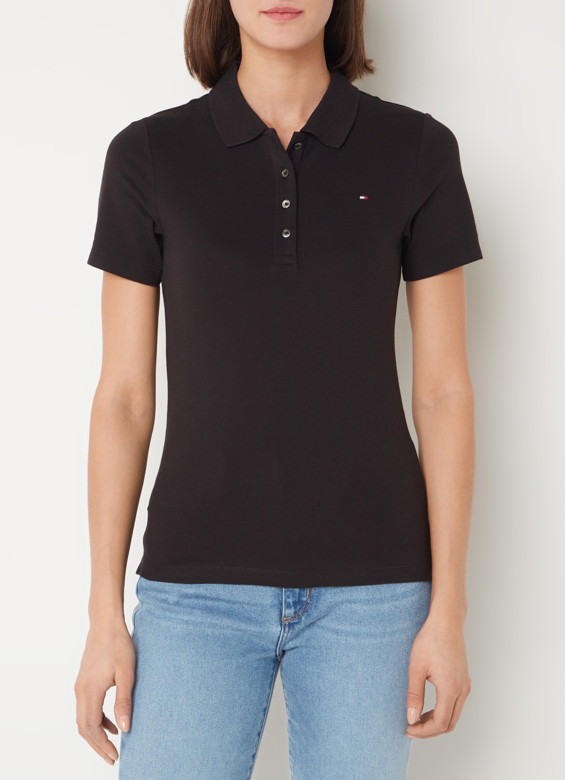 Tommy Hilfiger 1985 slim fit polo van piqué katoen met logo - detail 4 zwart