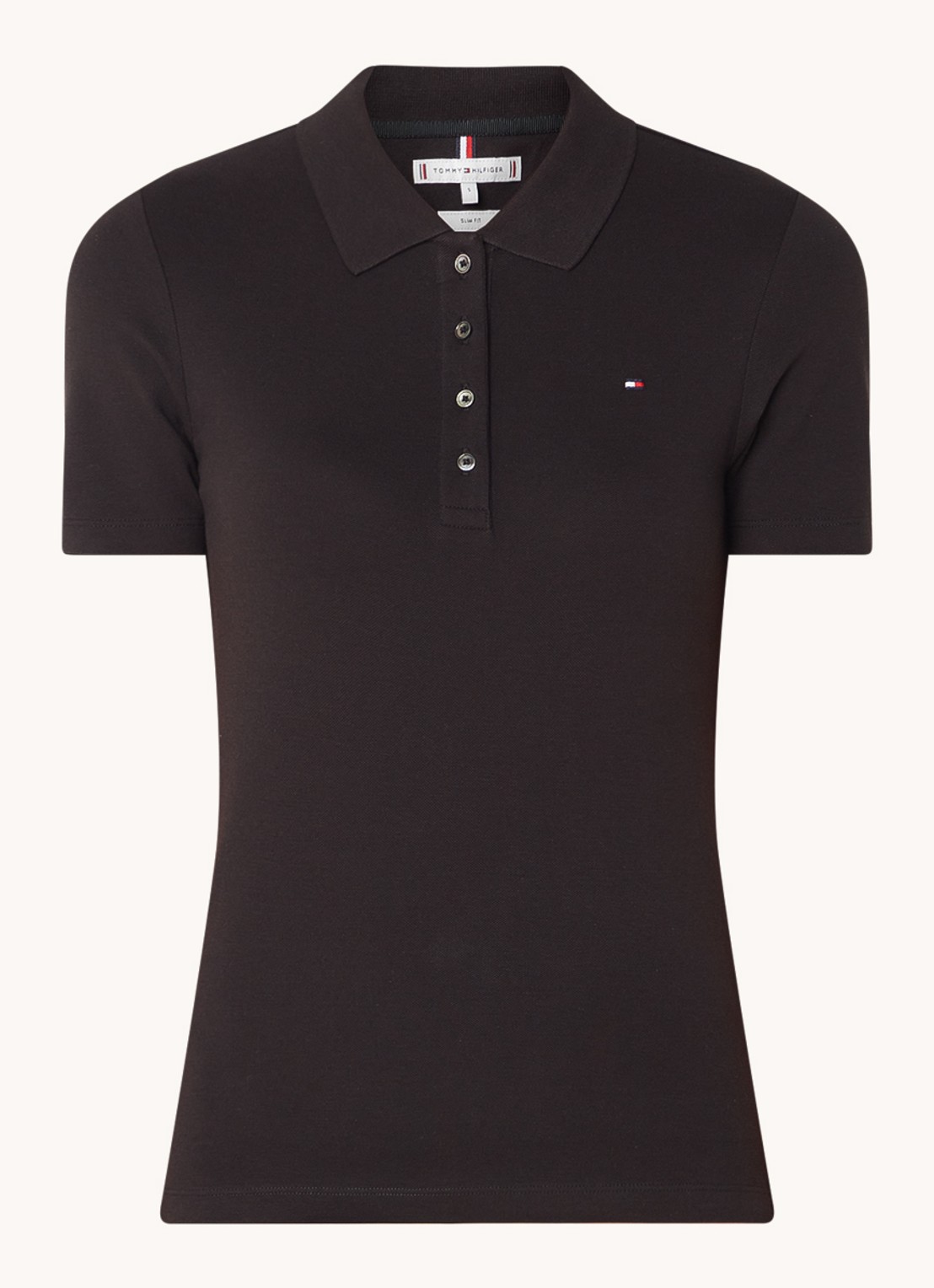 Tommy Hilfiger 1985 slim fit polo van piqué katoen met logo - voorkant 2 zwart