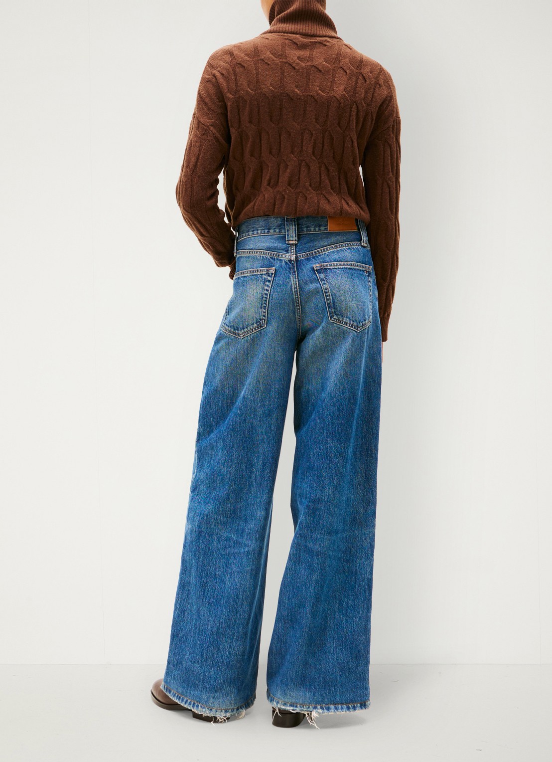 Tommy Hilfiger 70s high waist wide leg jeans met steekzakken - achterkant donkerblauw
