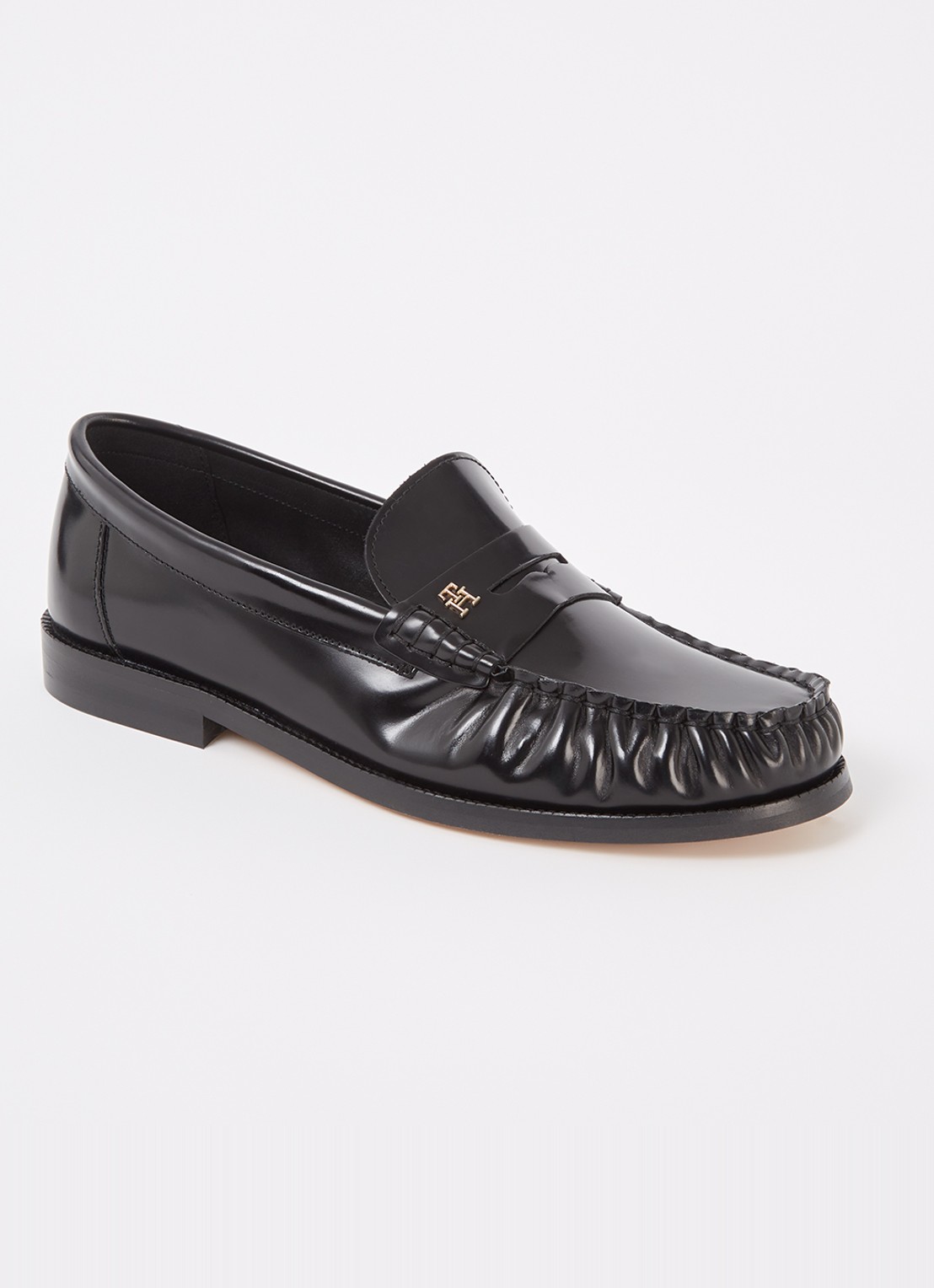 Tommy Hilfiger Abrasivato loafer van leer - voorkant zwart