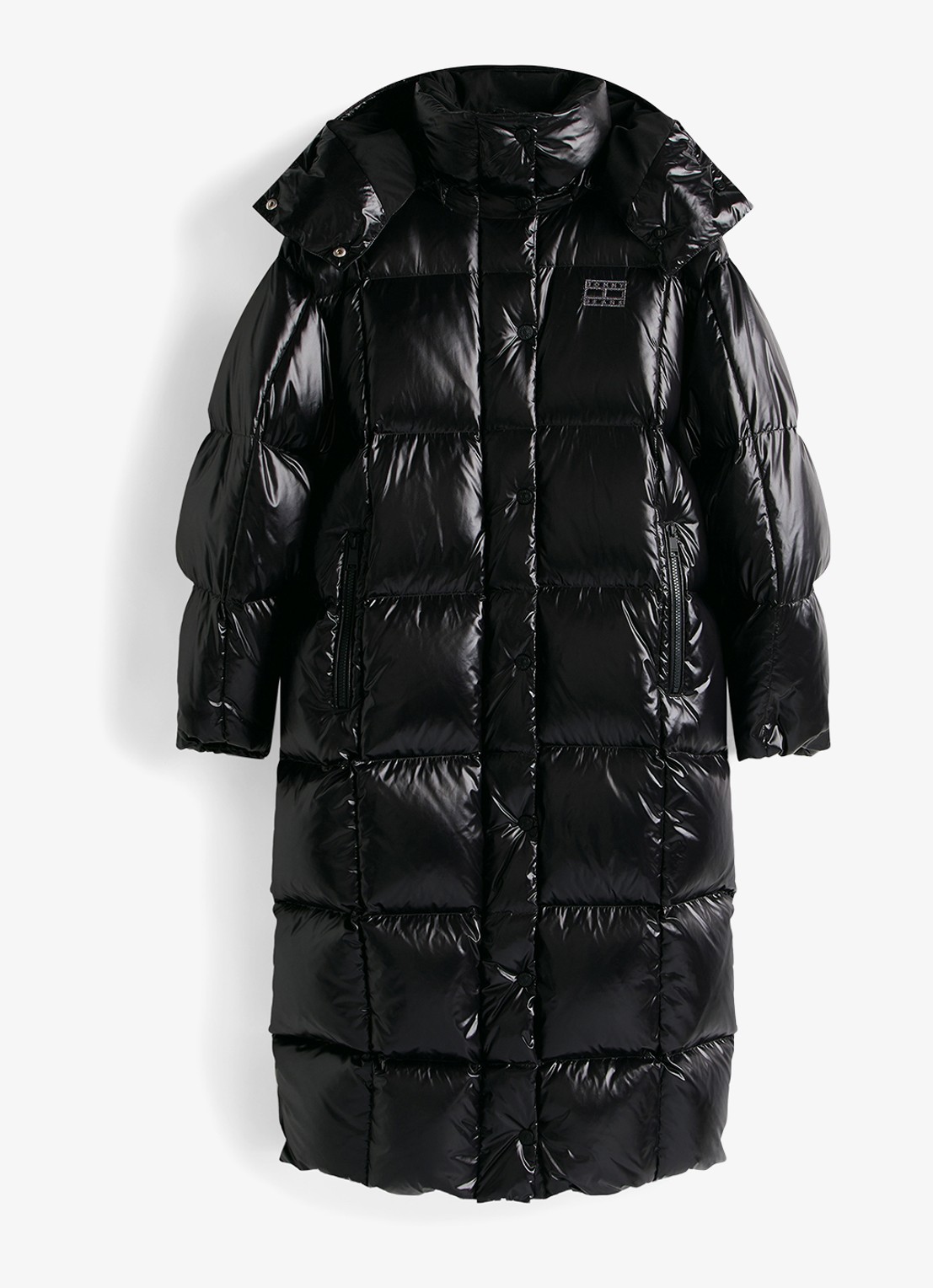 Tommy Hilfiger Alaska longline puffer jas met steekzakken - voorkant zwart