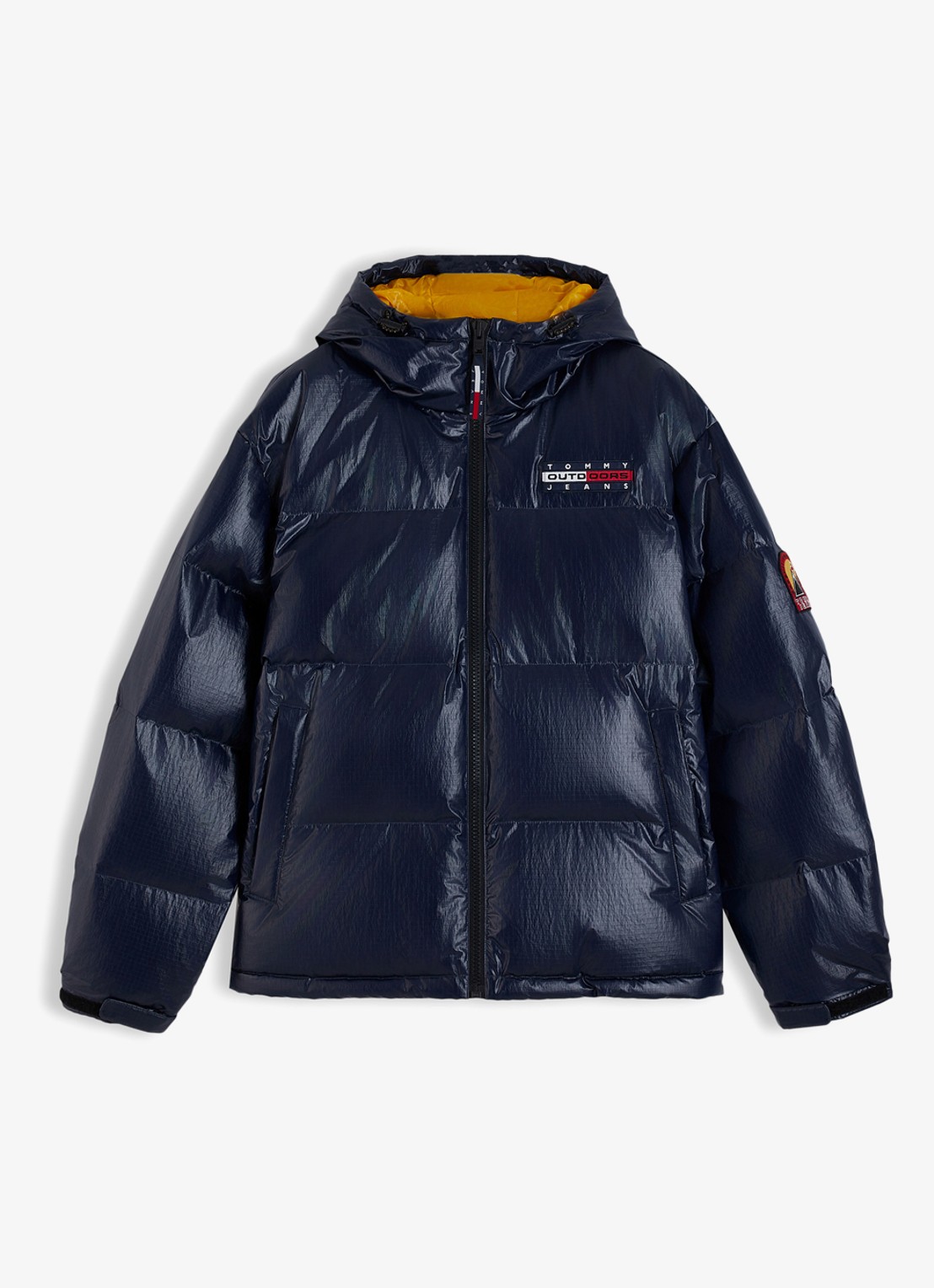 Tommy Hilfiger Alaska puffer met donsvulling en glanzende finish - voorkant donkerblauw