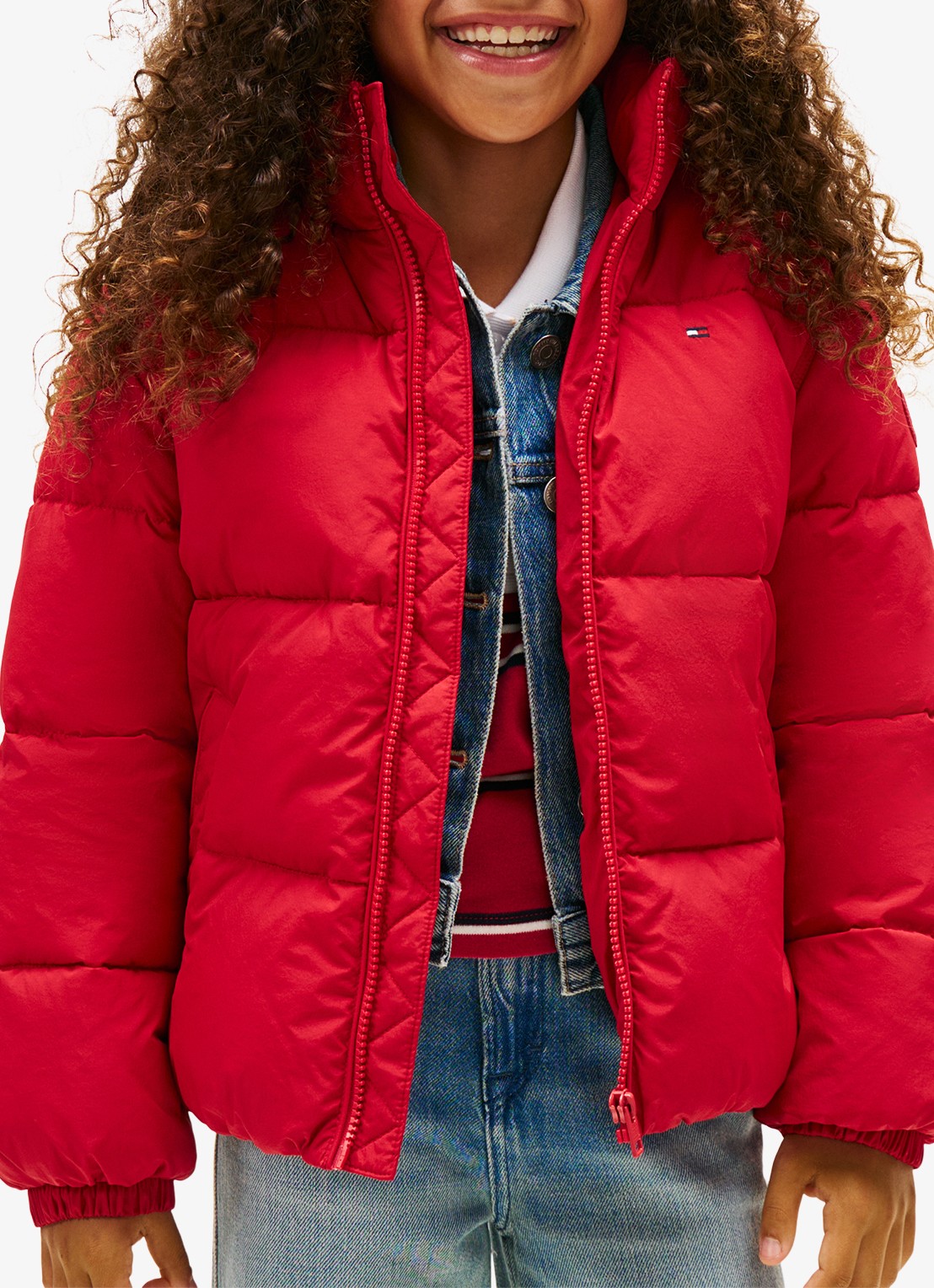 Tommy Hilfiger Back Flag puffer jas met logo - detail rood