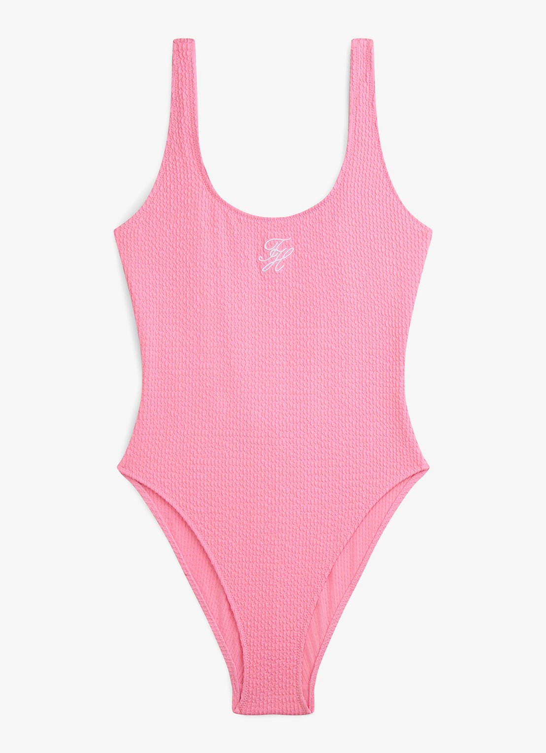 Tommy Hilfiger Badpak met structuur - voorkant roze