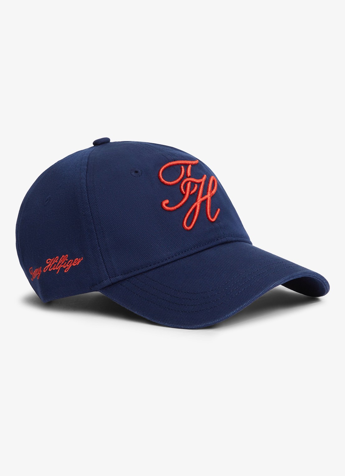 Tommy Hilfiger Baseball pet met logoborduring - voorkant 2 donkerblauw