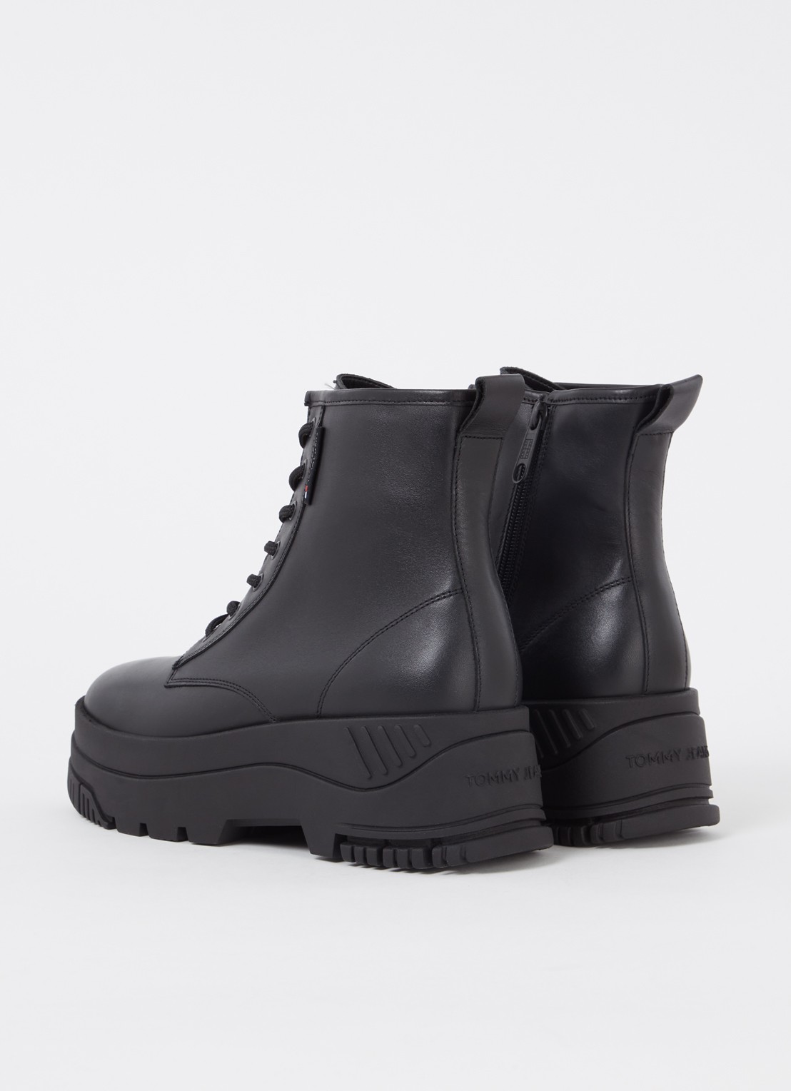 Tommy Hilfiger Biker boot van leer met plateauzool - achterkant 4 zwart