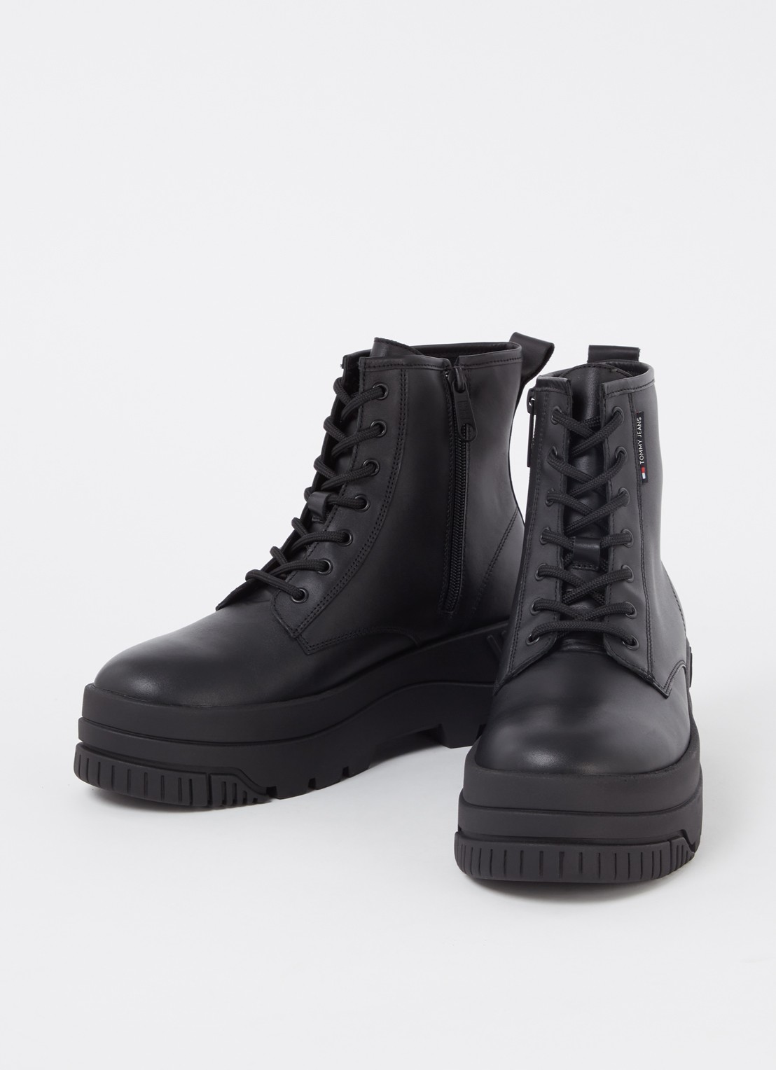Tommy Hilfiger Biker boot van leer met plateauzool - detail zwart