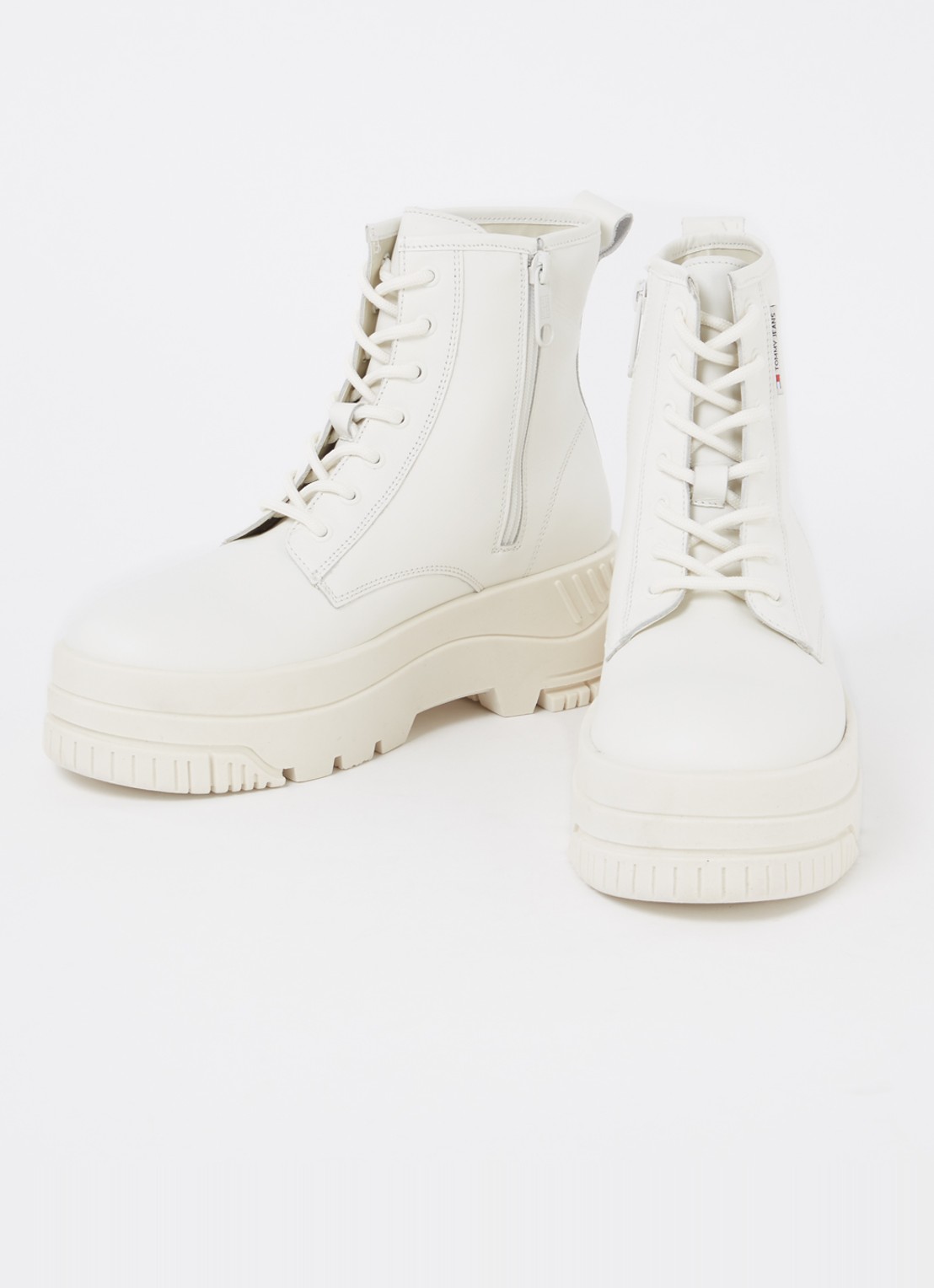 Tommy Hilfiger Biker boot van leer met plateauzool - detail gebroken wit