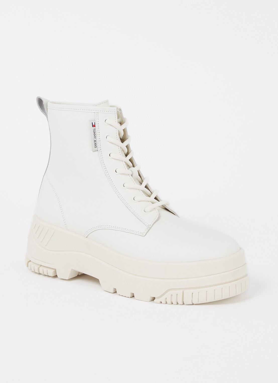 Tommy Hilfiger Biker boot van leer met plateauzool - voorkant 3 gebroken wit