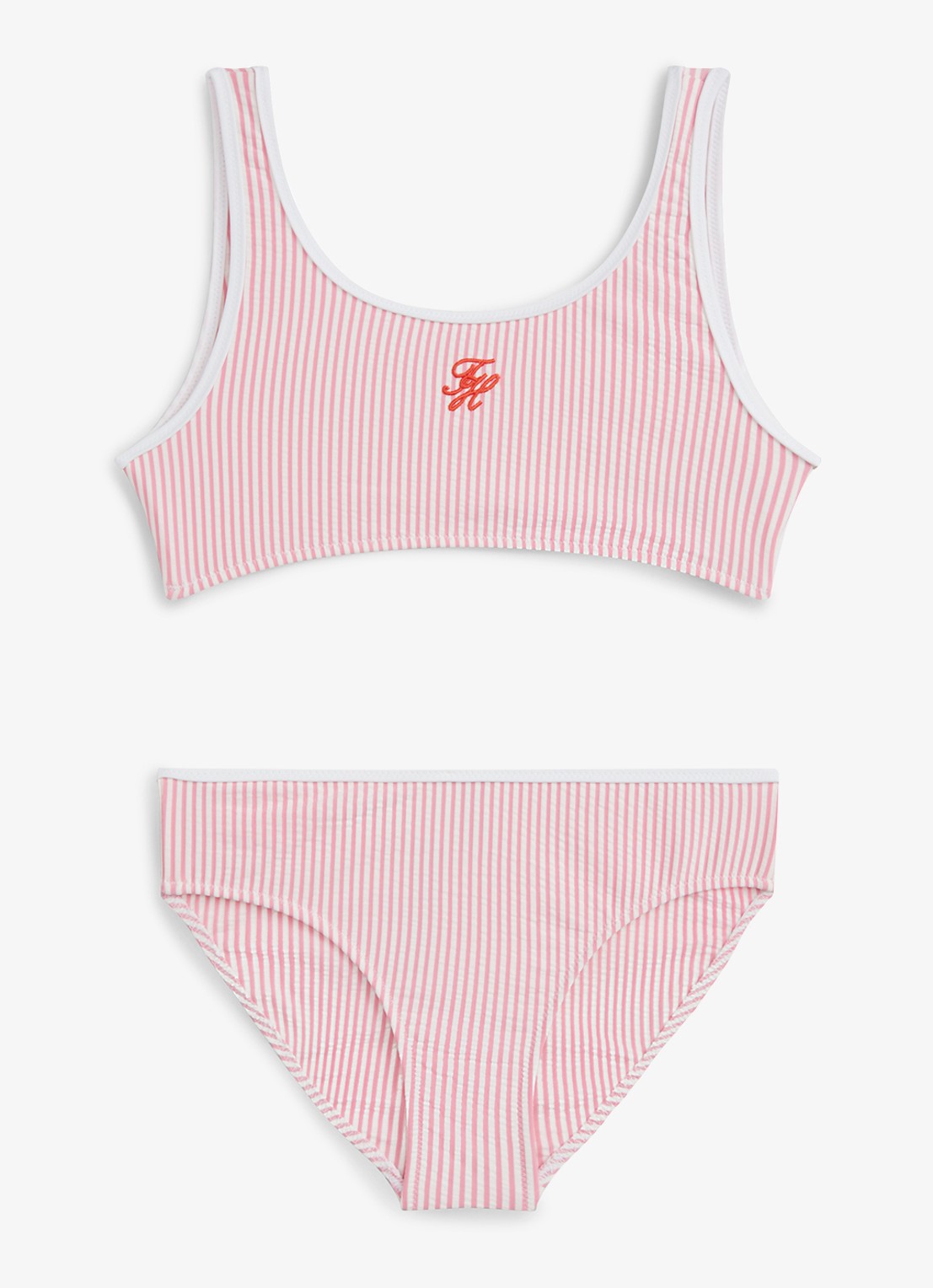 Tommy Hilfiger Bikiniset met structuur en streepprint - voorkant lichtroze