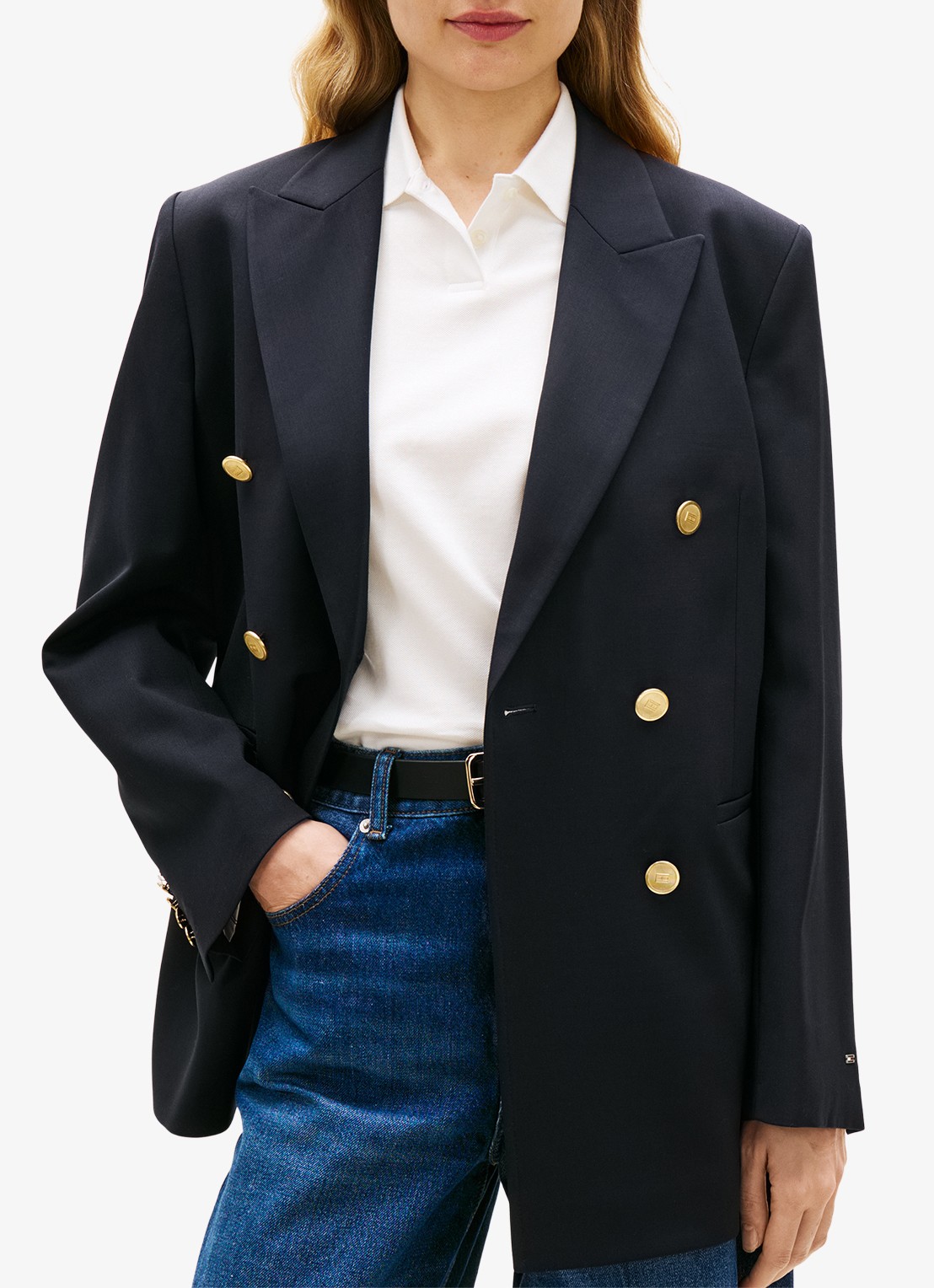 Tommy Hilfiger Blazer in wolblend - detail 4 donkerblauw