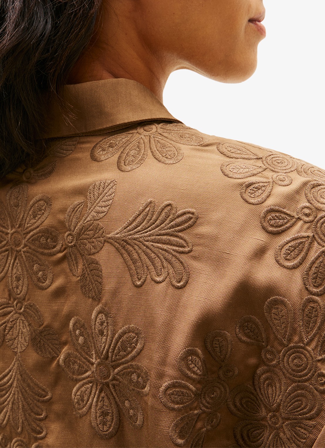 Tommy Hilfiger Blouse in linnenblend met borduring - detail 3 camel